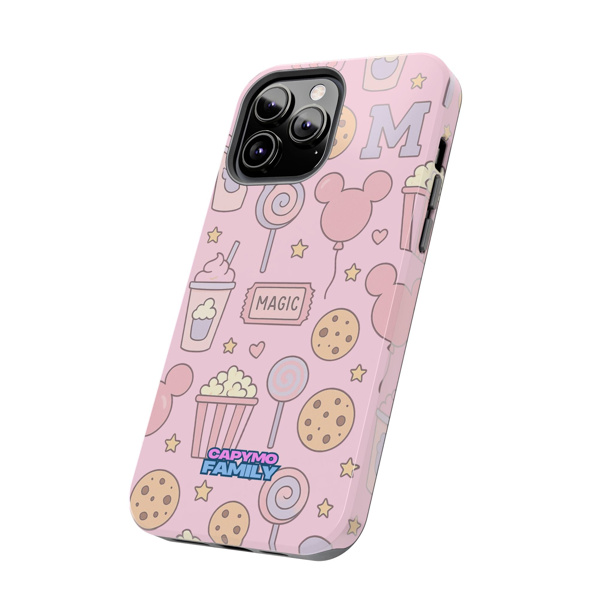 Capymo Family Kawaii Magic Snack Phone Case – Pastel Candy, Popcorn & Cookie Pattern Cover