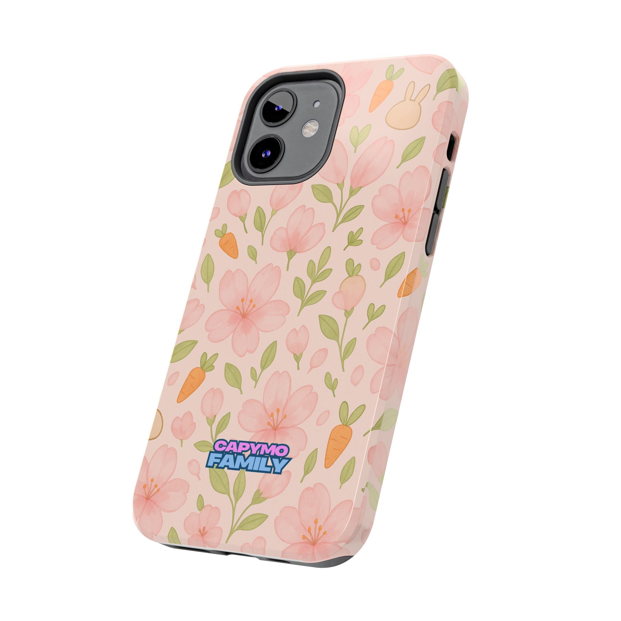 Capymo Family Bunny Blossom Spring Phone Case – Cute Floral iPhone Cover with Carrots & Sakura