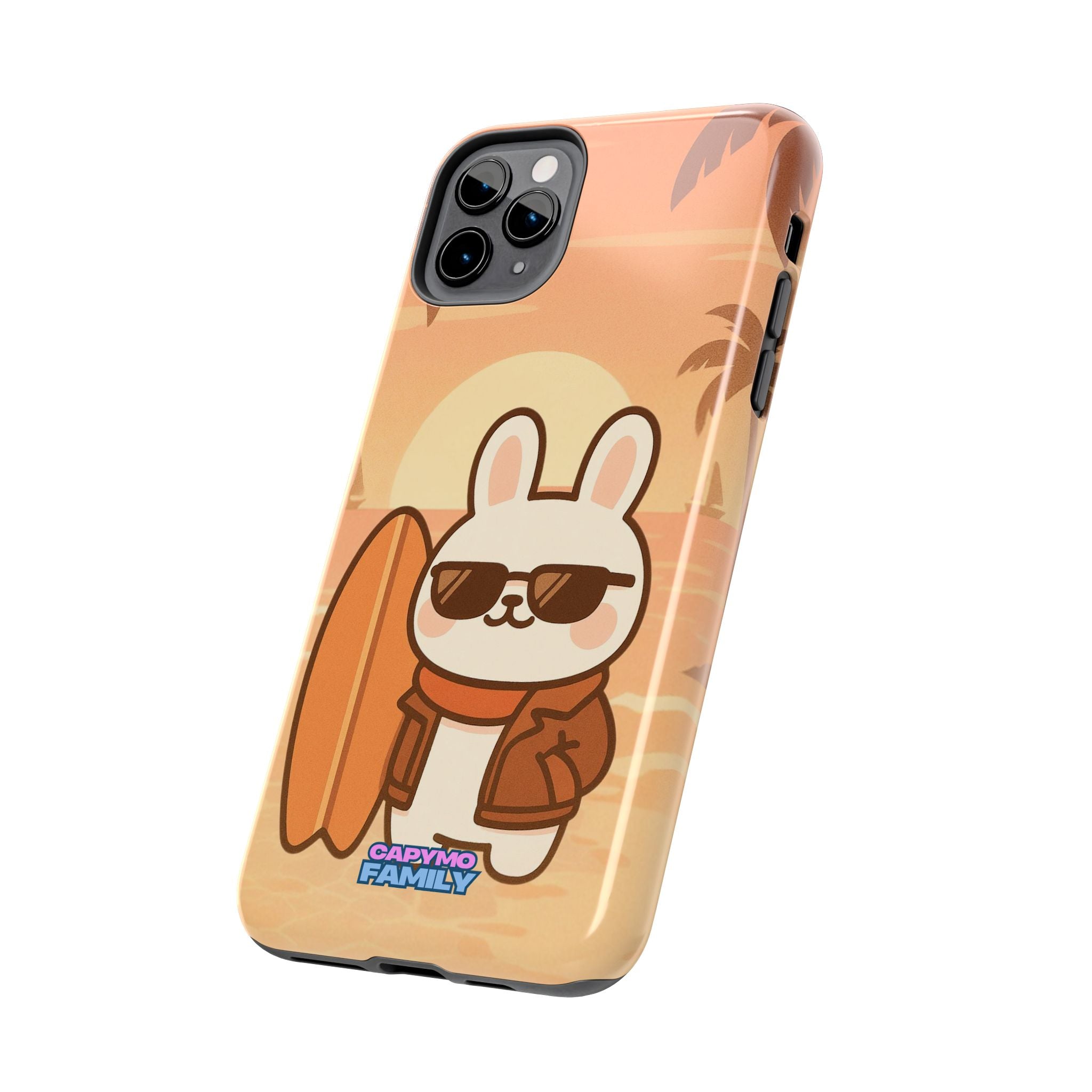 Capymo Family Sunset Surf Bunny Phone Case – Tropical Beach Skateboard Bunny "Toto" Phone Case