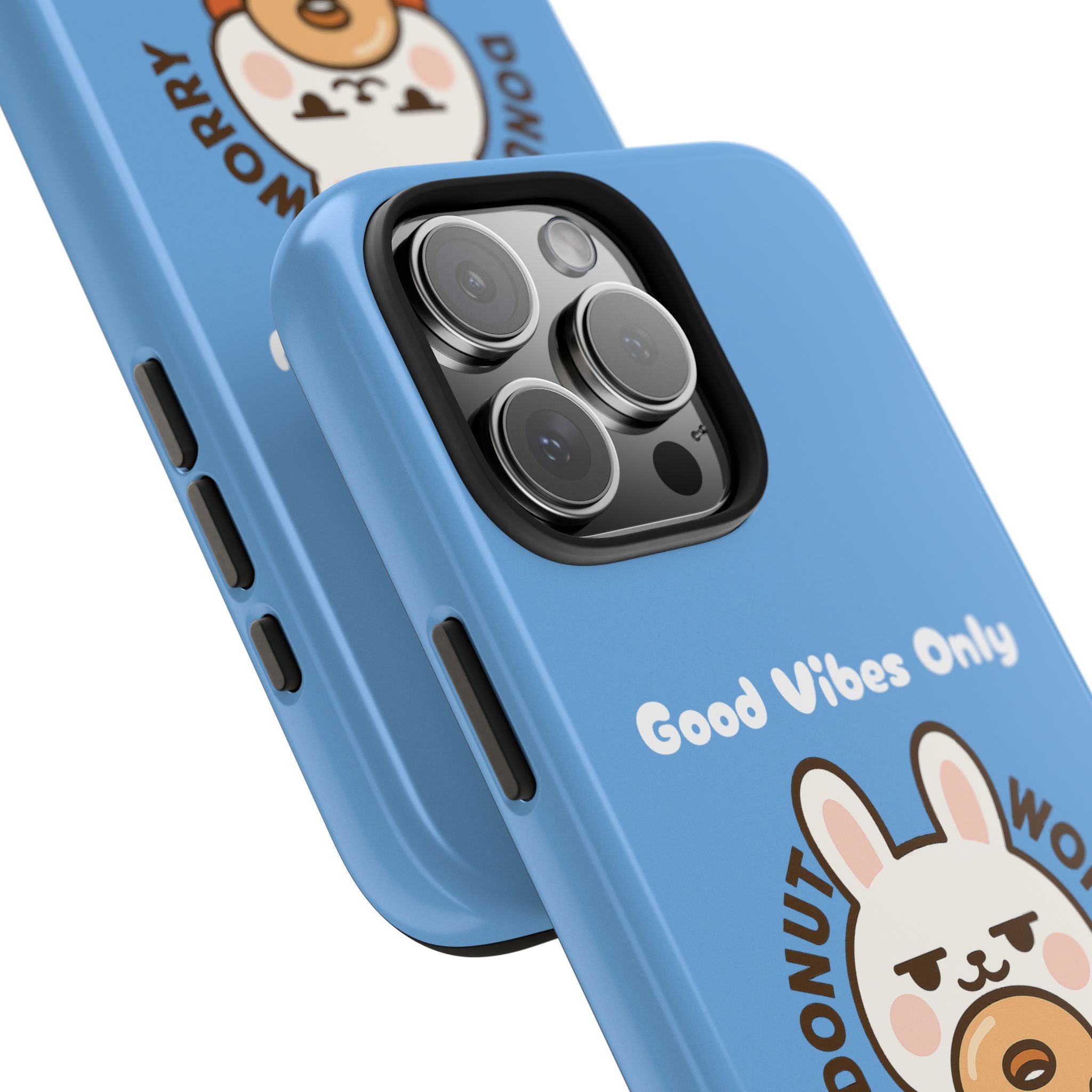 Capymo Family “Donut Worry, Be Soft” Phone Case – Cute Bunny & Donut Positive Vibes Cover