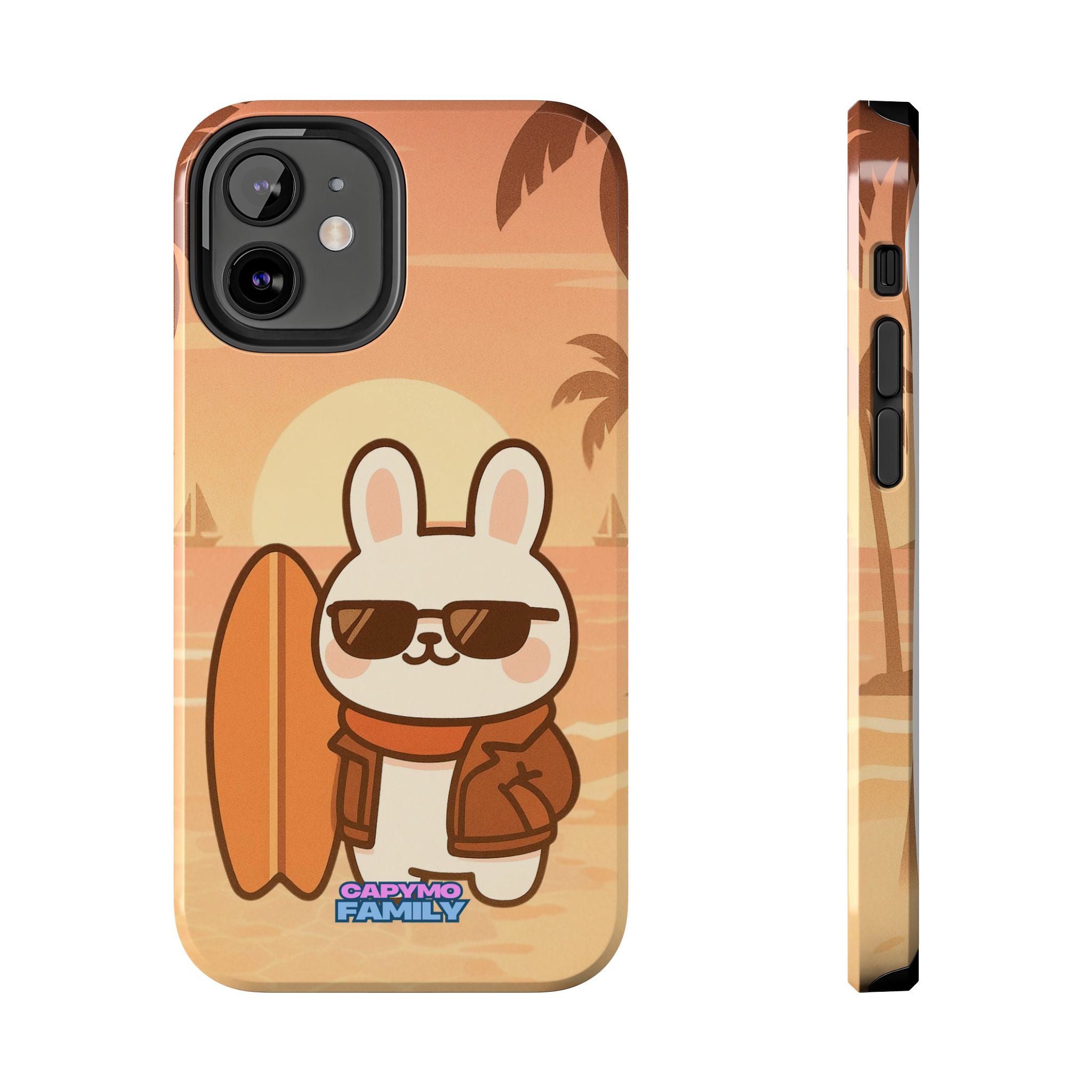 Capymo Family Sunset Surf Bunny Phone Case – Tropical Beach Skateboard Bunny "Toto" Phone Case