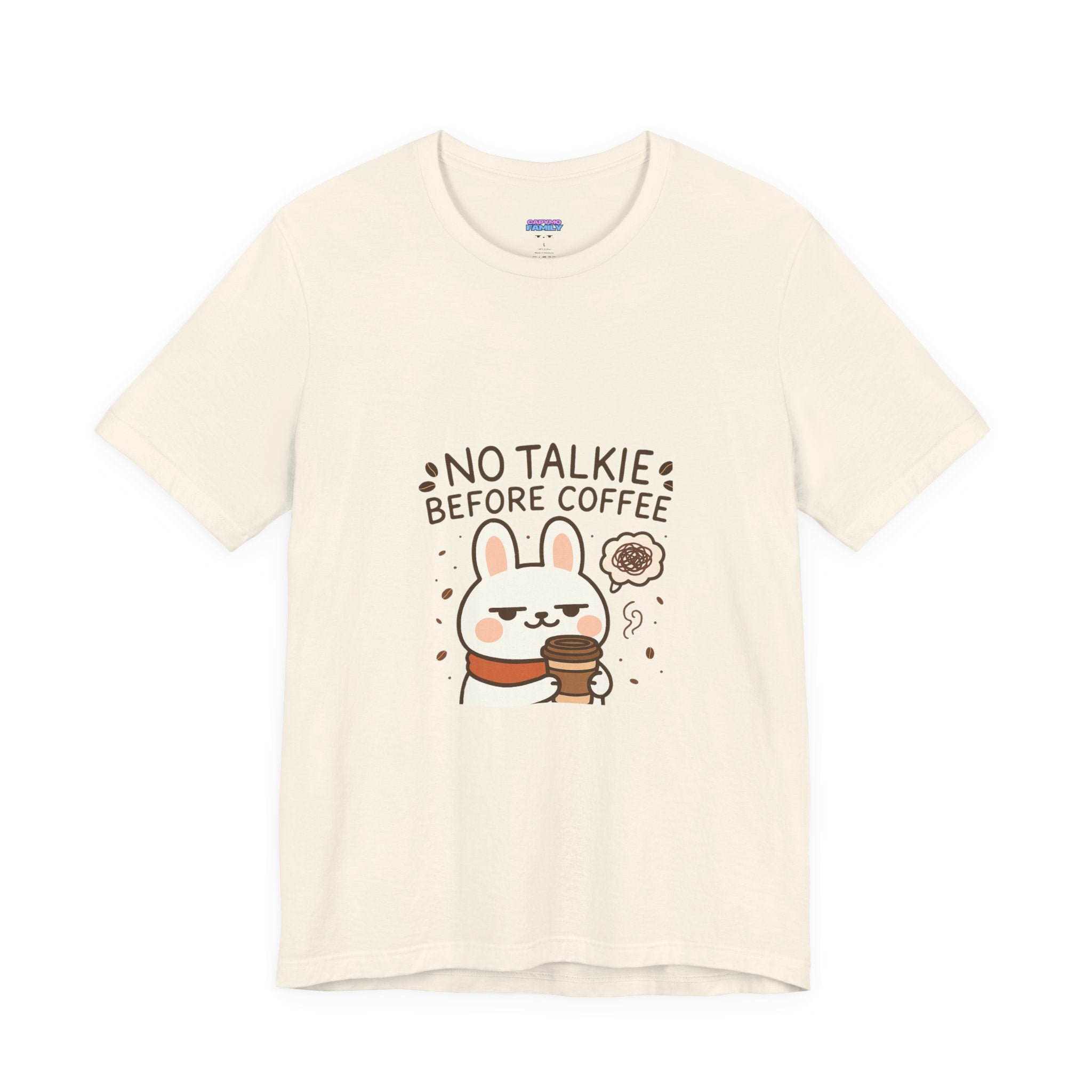 Capymo Family Kawaii Bunny Soft Cotton T-Shirt – "No Talkie Before Coffee" "Toto" The Bunny Cute Tee (Unisex)