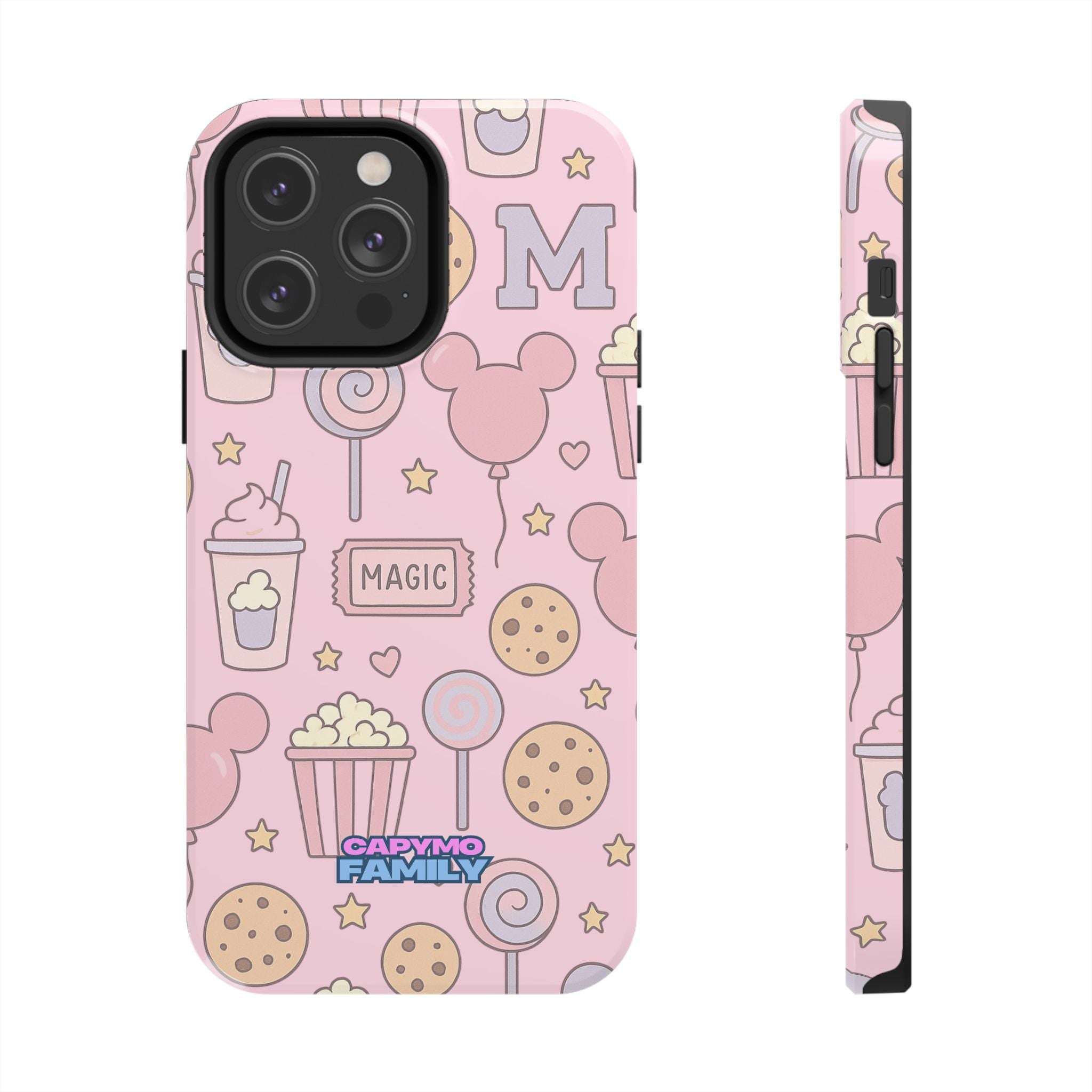 Capymo Family Kawaii Magic Snack Phone Case – Pastel Candy, Popcorn & Cookie Pattern Cover
