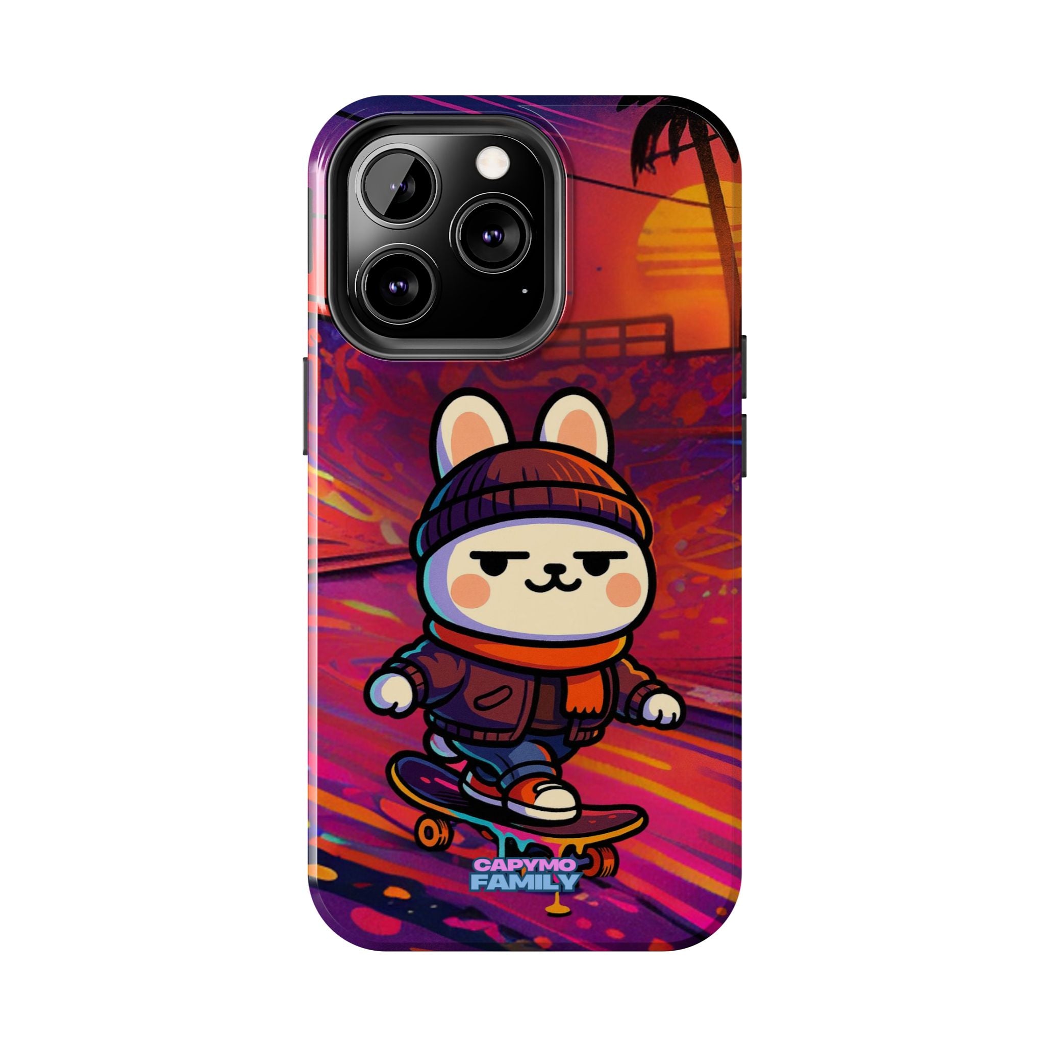 Capymo Family Sunset Skate Bunny Phone Case – Vibrant Skatepark Bunny "Toto" Phone Case