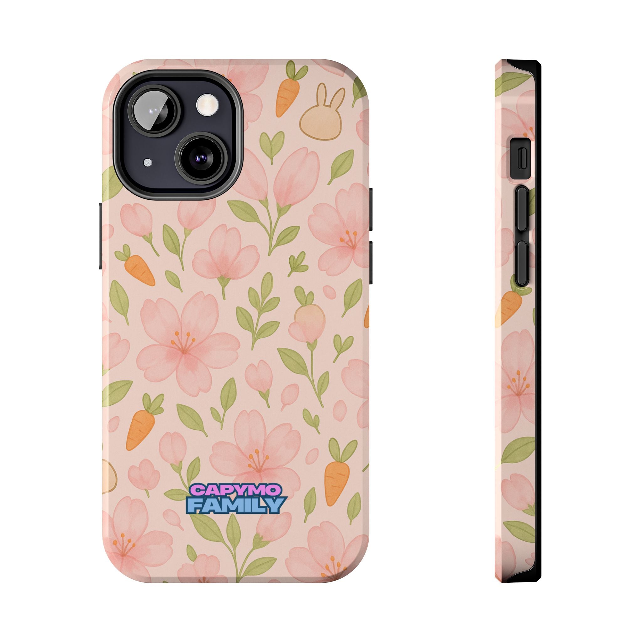 Capymo Family Bunny Blossom Spring Phone Case – Cute Floral iPhone Cover with Carrots & Sakura
