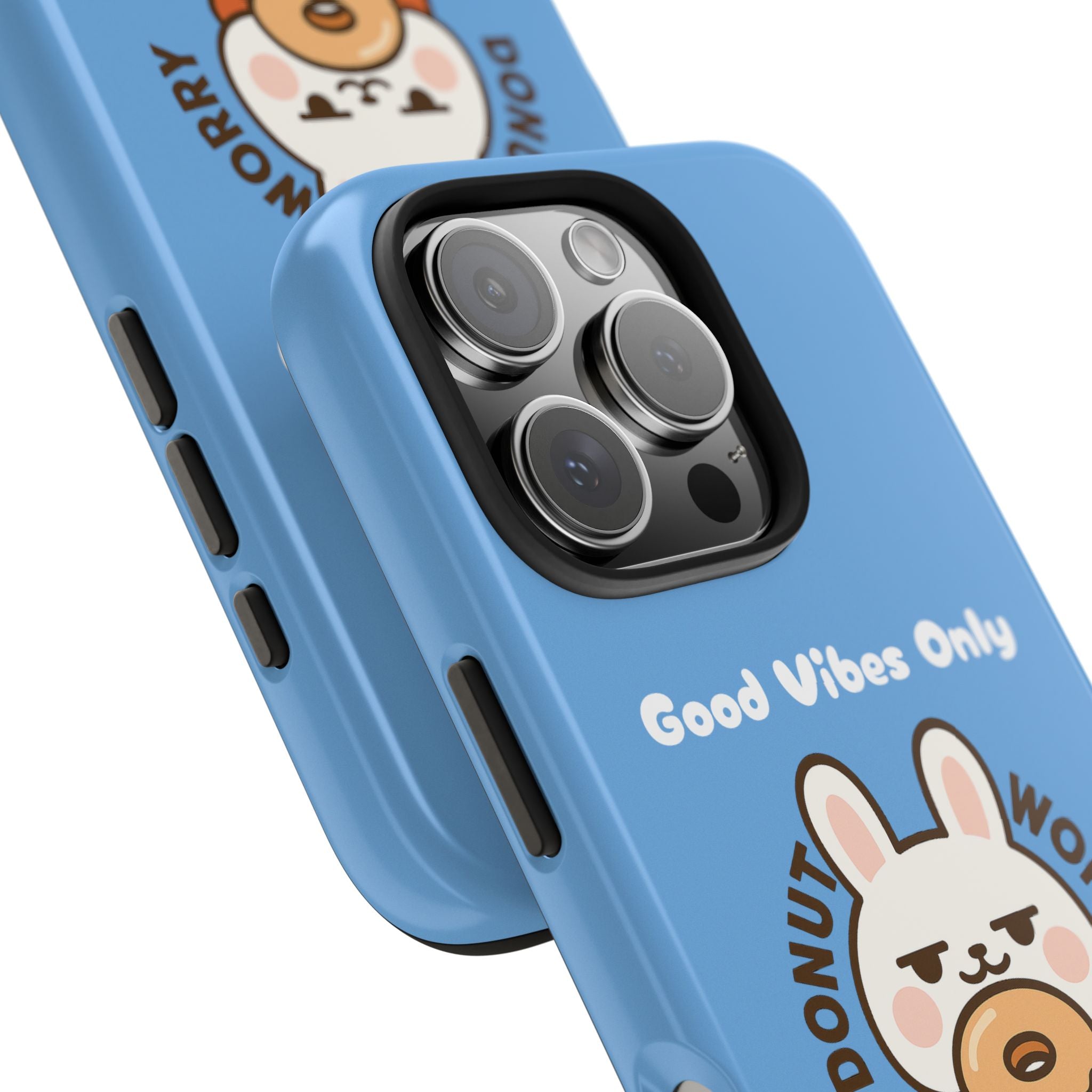 Capymo Family “Donut Worry, Be Soft” Phone Case – Cute Bunny & Donut Positive Vibes Cover