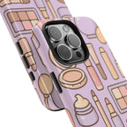 Capymo Family Kawaii Makeup Phone Case – Cute Girly iPhone Cover with Cosmetic Beauty Pattern