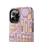 Capymo Family Kawaii Makeup Phone Case – Cute Girly iPhone Cover with Cosmetic Beauty Pattern