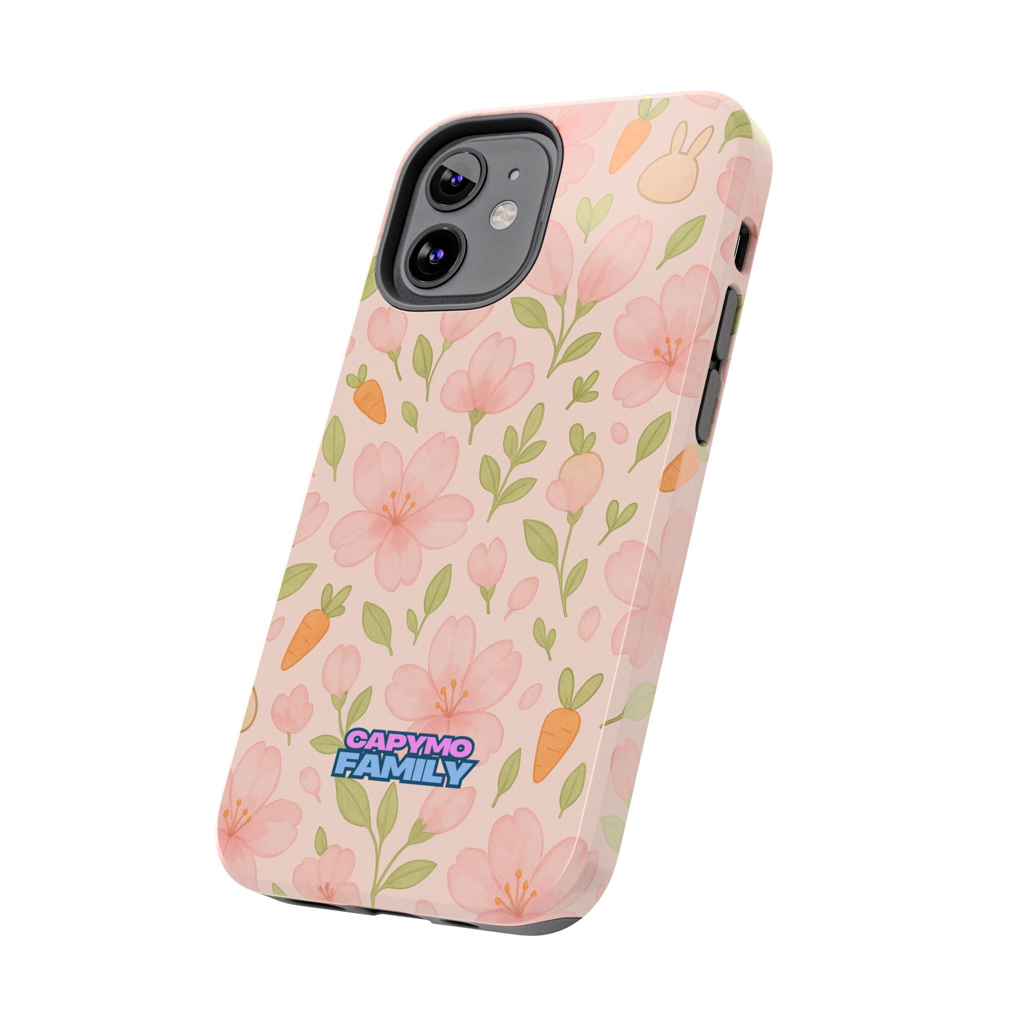 Capymo Family Bunny Blossom Spring Phone Case – Cute Floral iPhone Cover with Carrots & Sakura