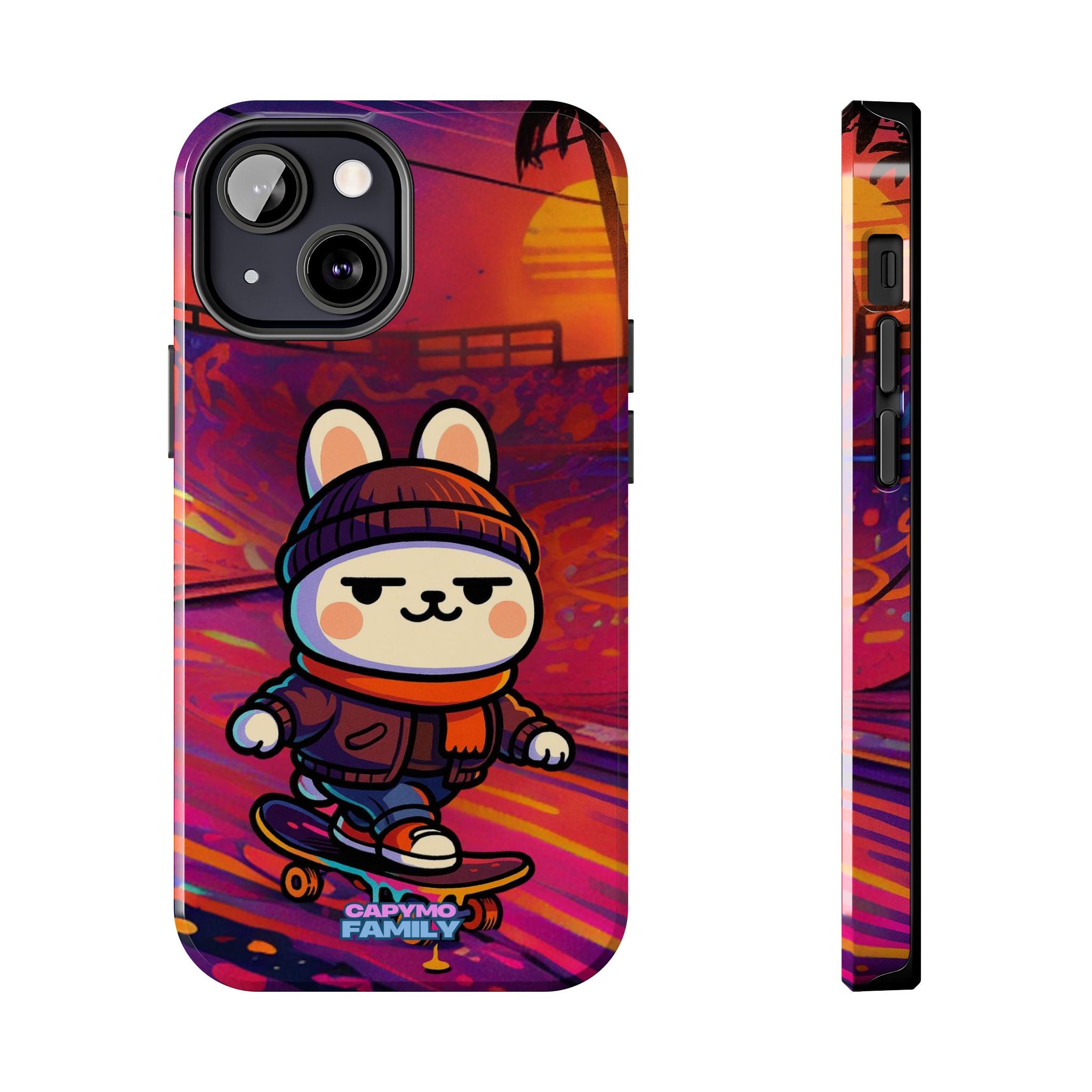 Capymo Family Sunset Skate Bunny Phone Case – Vibrant Skatepark Bunny "Toto" Phone Case