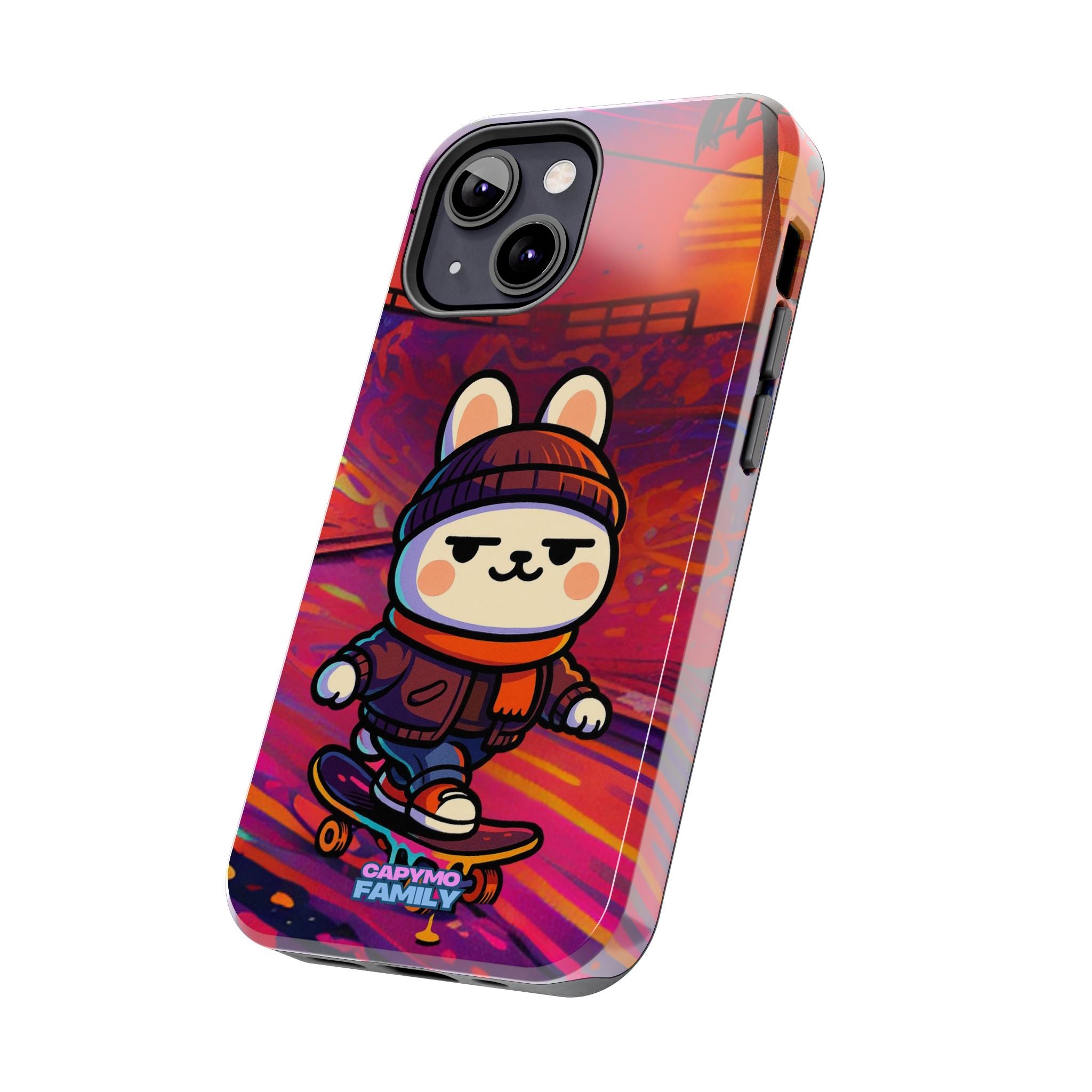 Capymo Family Sunset Skate Bunny Phone Case – Vibrant Skatepark Bunny "Toto" Phone Case
