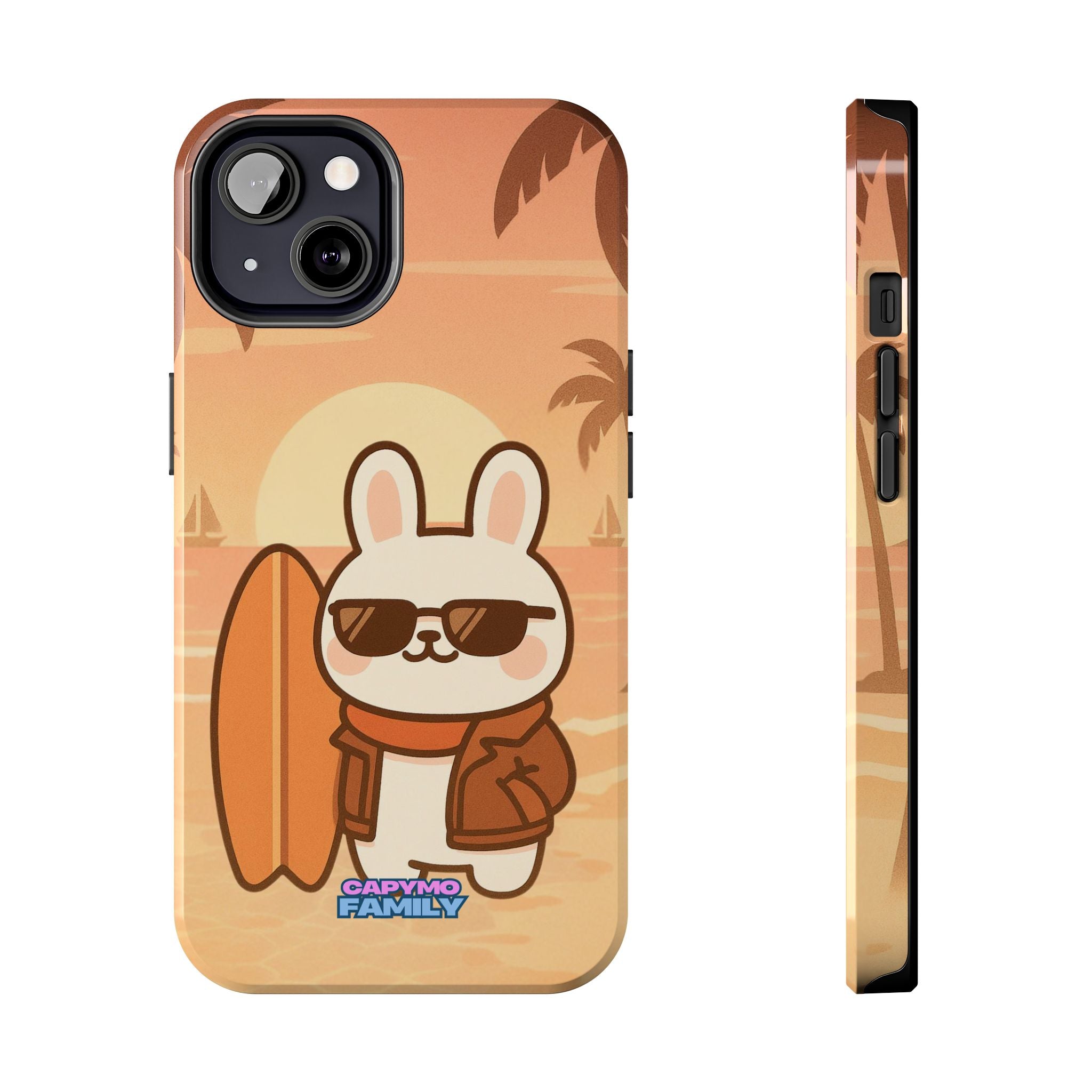 Capymo Family Sunset Surf Bunny Phone Case – Tropical Beach Skateboard Bunny "Toto" Phone Case