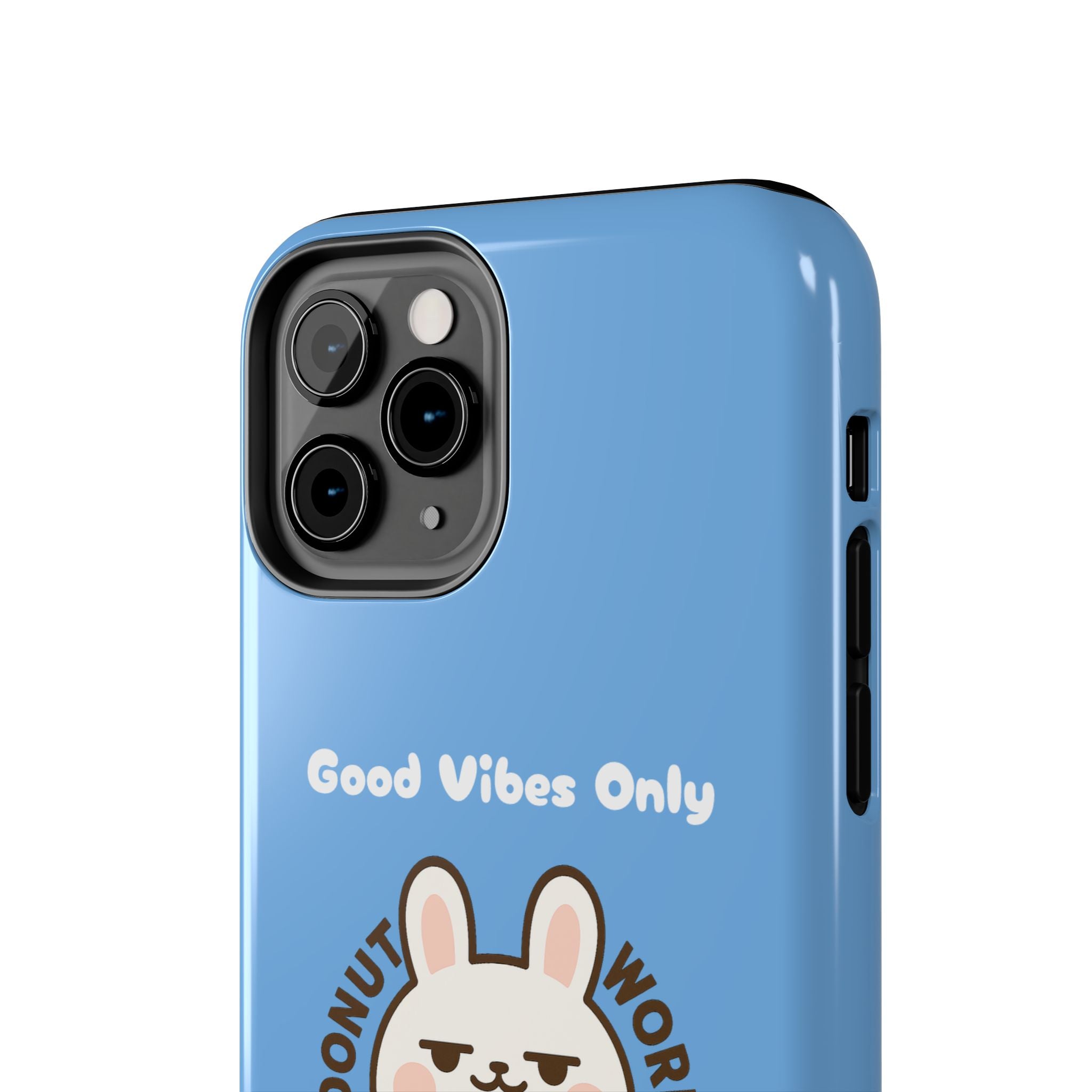 Capymo Family “Donut Worry, Be Soft” Phone Case – Cute Bunny & Donut Positive Vibes Cover