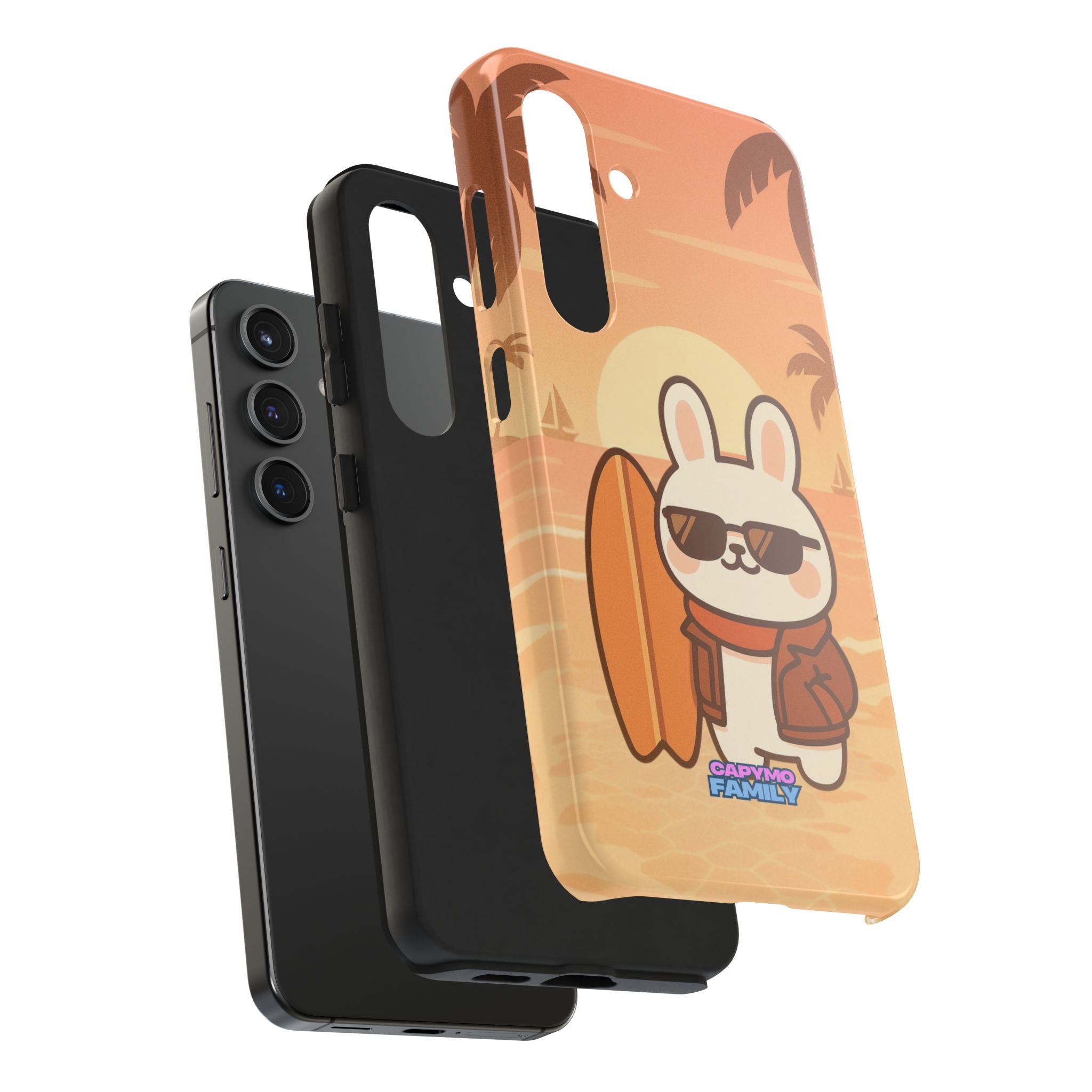 Capymo Family Sunset Surf Bunny Phone Case – Tropical Beach Skateboard Bunny "Toto" Phone Case