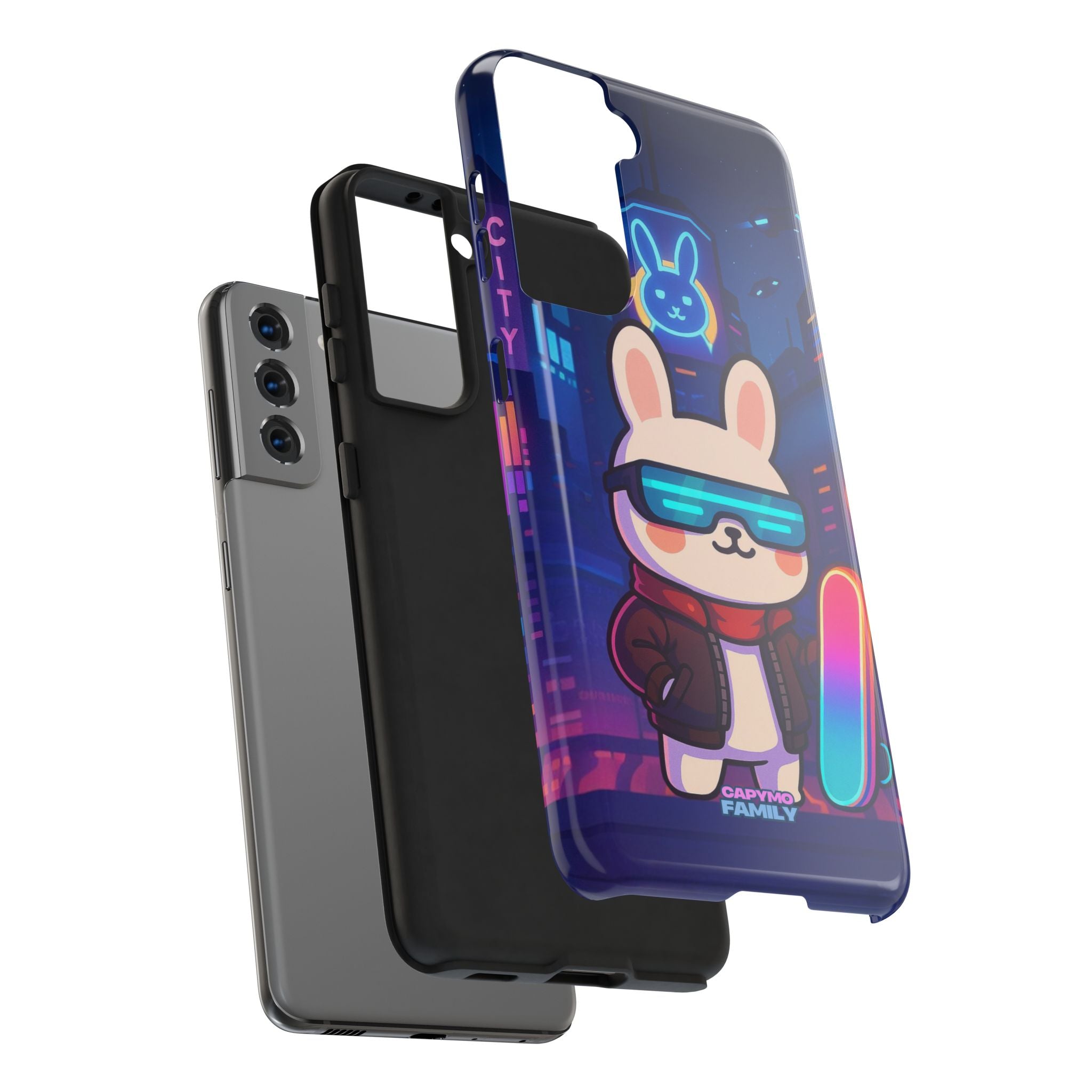 Capymo Family Cute Cartoon Bunny Tough Phone Case –Cyberpunk Bunny "Toto" Phone Case
