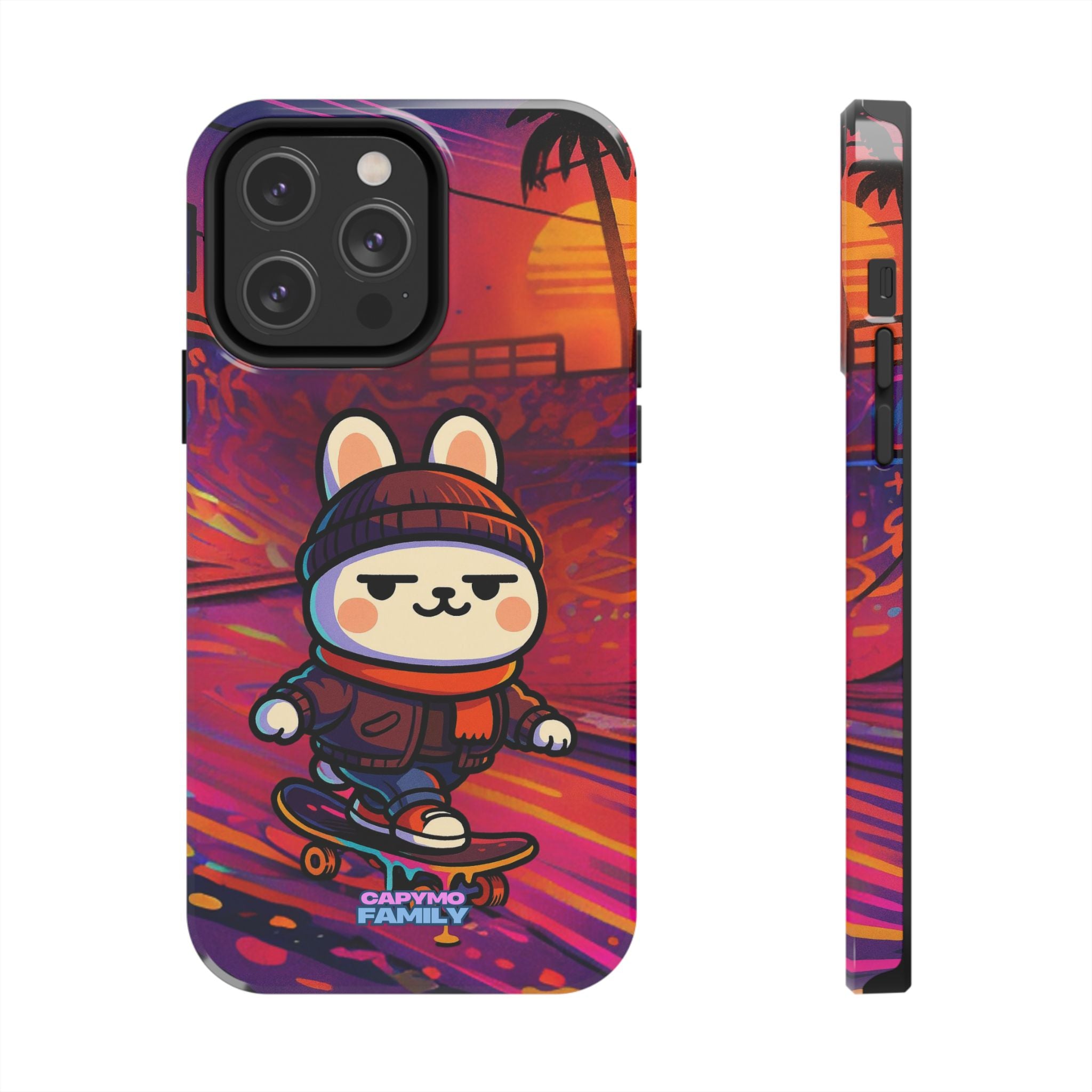 Capymo Family Sunset Skate Bunny Phone Case – Vibrant Skatepark Bunny "Toto" Phone Case