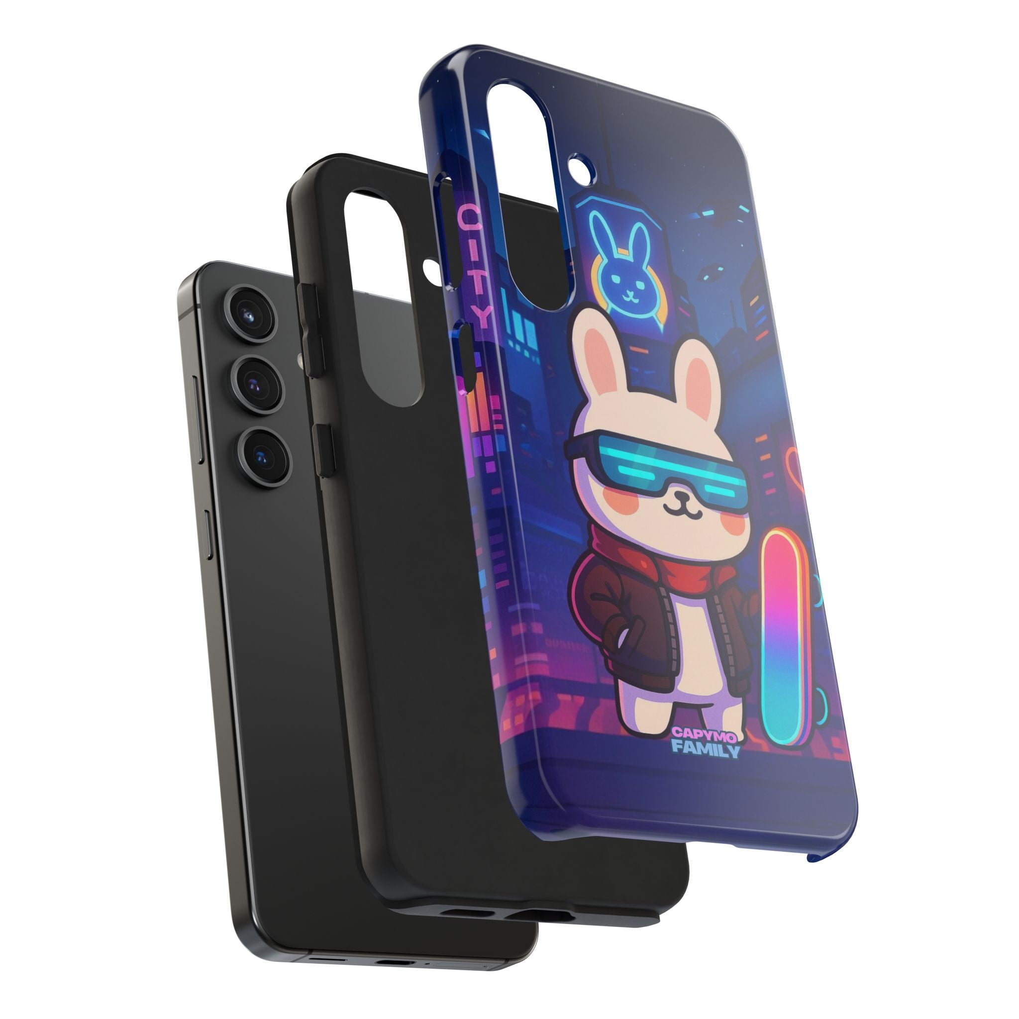 Capymo Family Cute Cartoon Bunny Tough Phone Case –Cyberpunk Bunny "Toto" Phone Case
