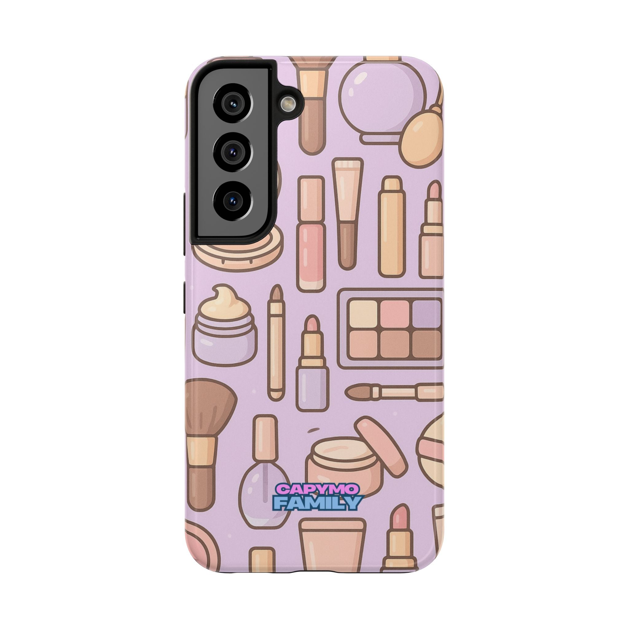 Capymo Family Kawaii Makeup Phone Case – Cute Girly iPhone Cover with Cosmetic Beauty Pattern