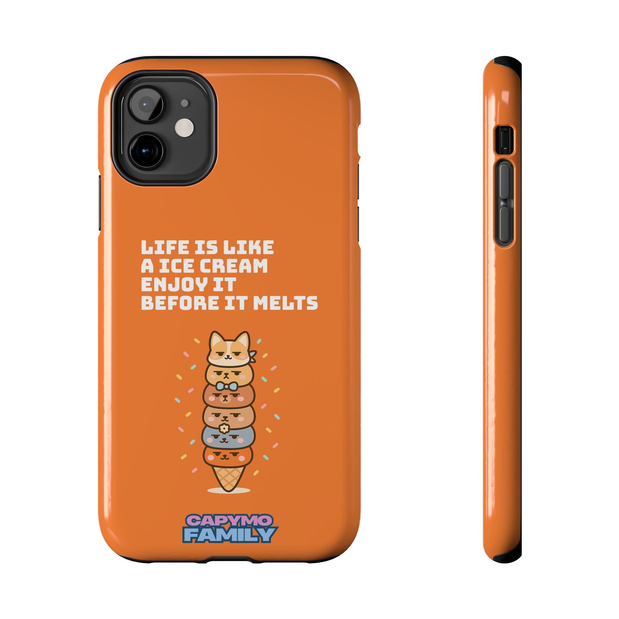 Capymo Family Ice Cream Cat Quote Phone Case – Cute Orange iPhone Cover with Motivational Saying
