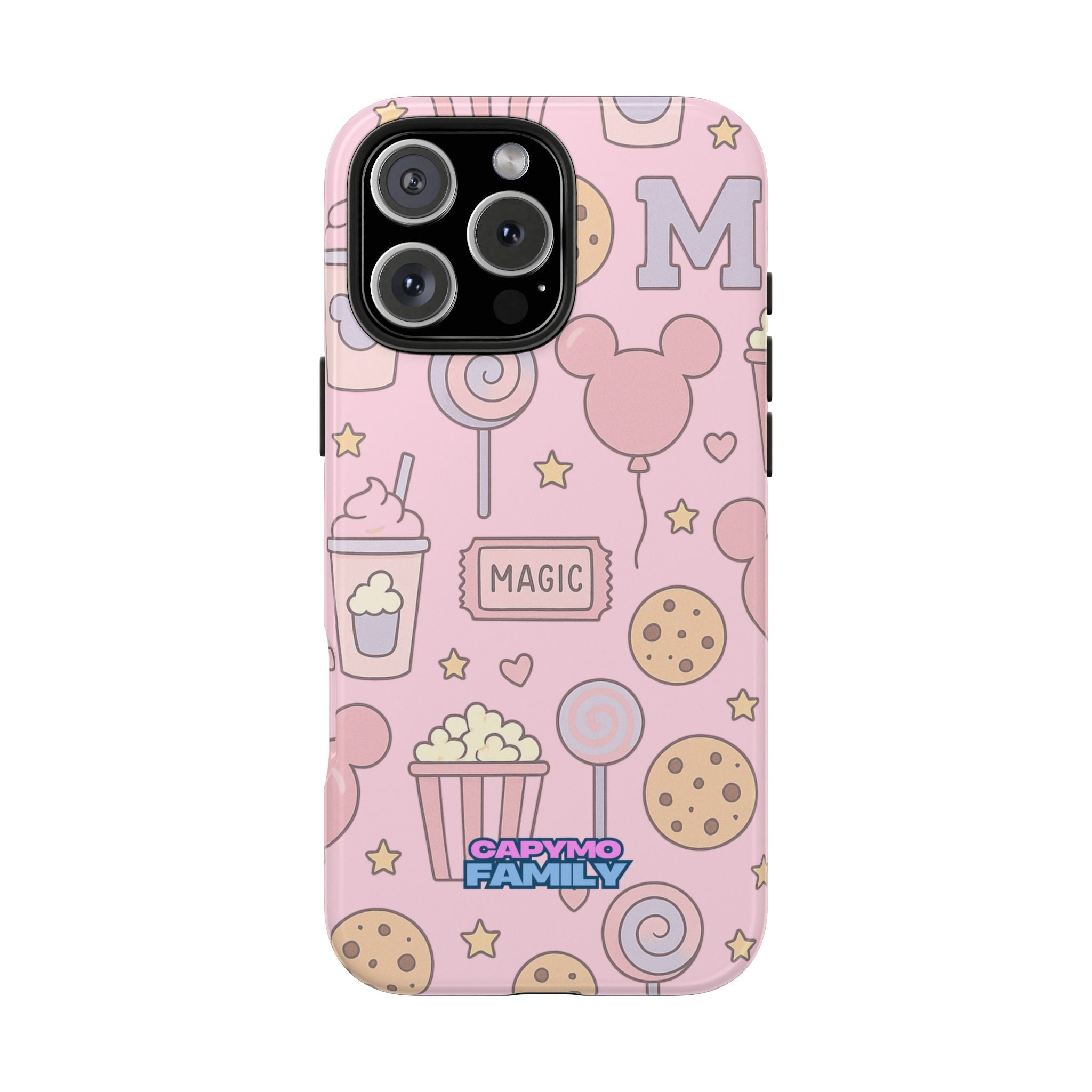 Capymo Family Kawaii Magic Snack Phone Case – Pastel Candy, Popcorn & Cookie Pattern Cover