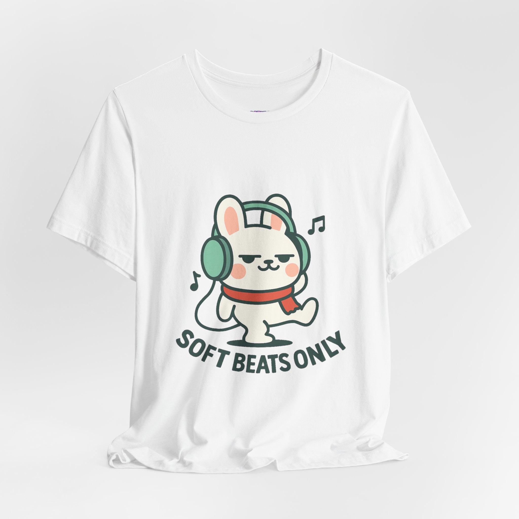 Capymo Family Cute Bunny Music Unisex Tee, Soft Beats Only, Gift for Music Lovers, Relaxed Fit T-Shirt, Animal Lover Apparel, Casual Wear