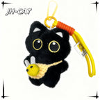 Kawaii Black Cat Keychain Plush – Cute Mini Kitty Bag Charm with Crochet Bee Pouch | 5 Colors