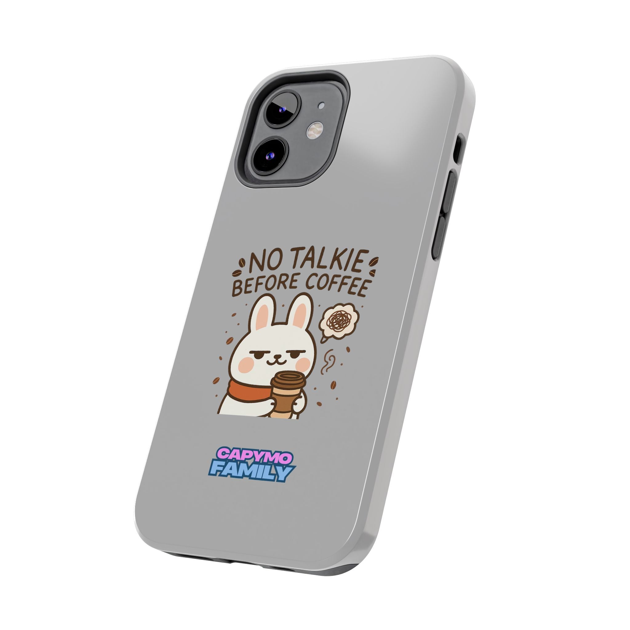 Capymo Family “No Talkie Before Coffee” Phone Case – Grumpy Bunny Morning Mood