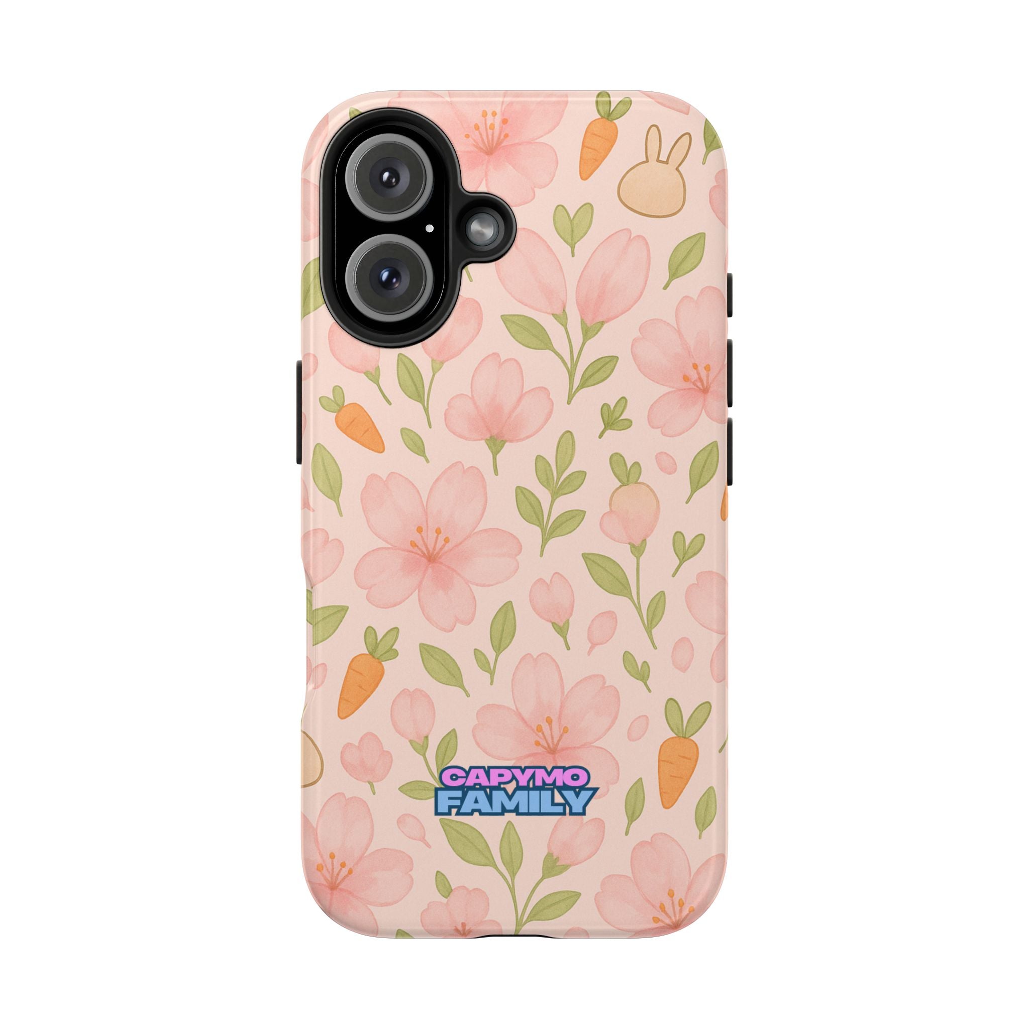 Capymo Family Bunny Blossom Spring Phone Case – Cute Floral iPhone Cover with Carrots & Sakura