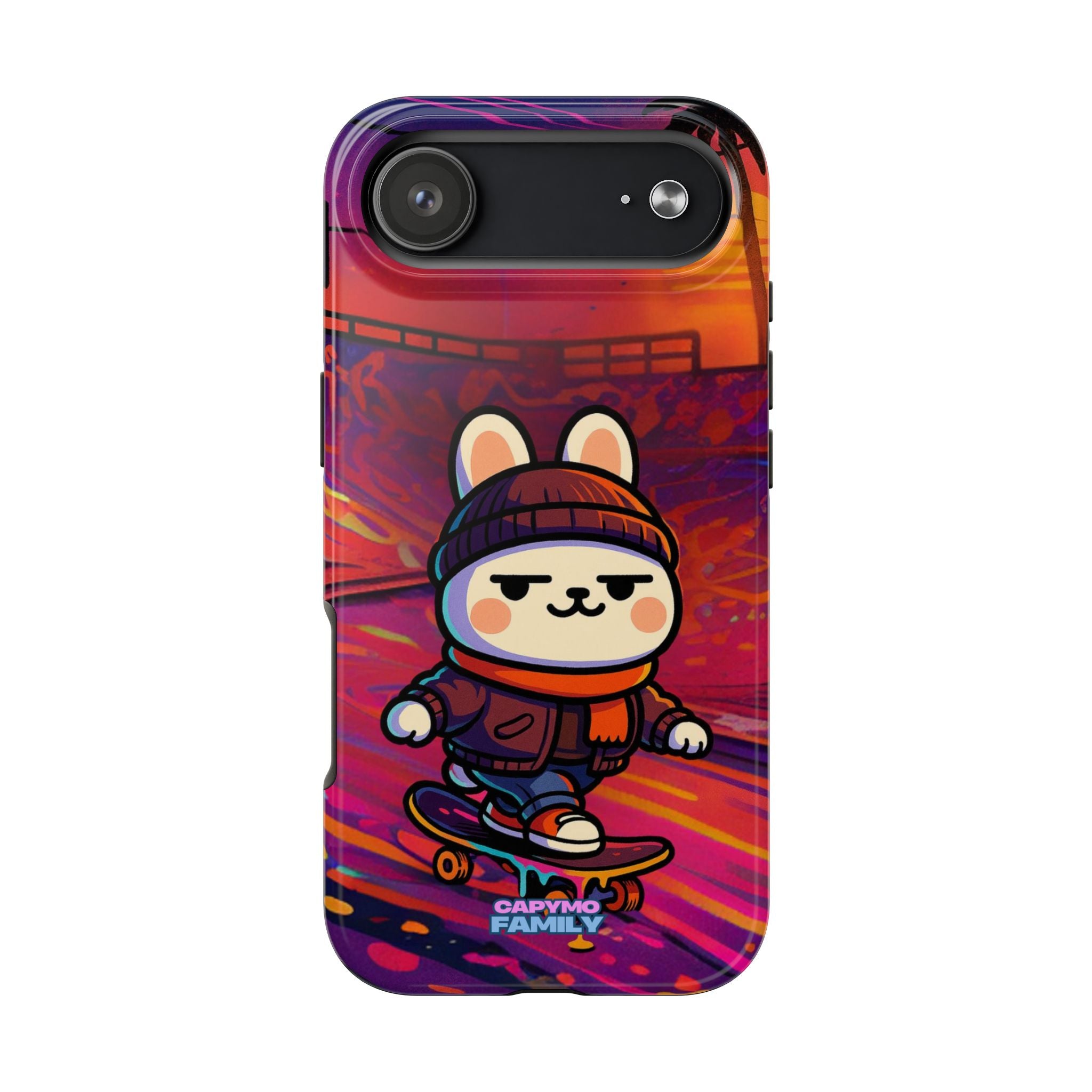 Capymo Family Sunset Skate Bunny Phone Case – Vibrant Skatepark Bunny "Toto" Phone Case