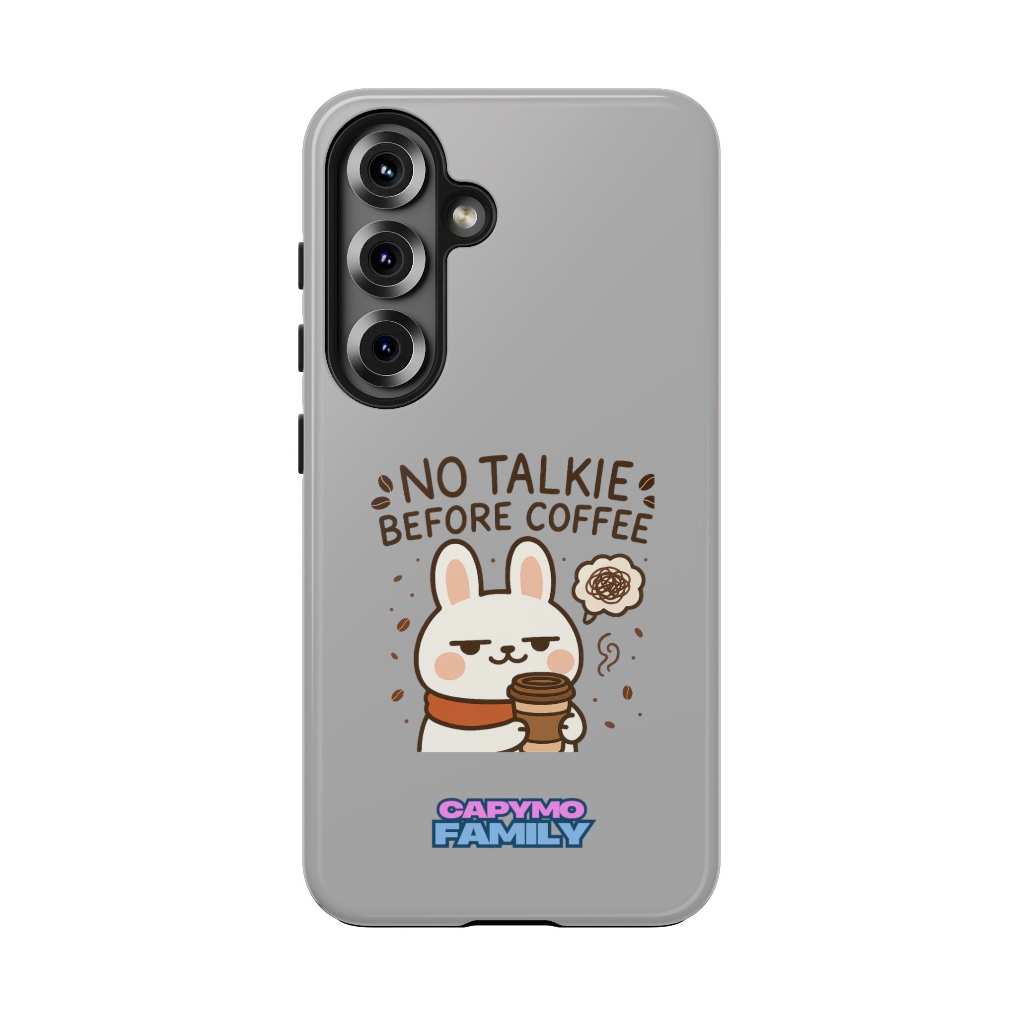 Capymo Family “No Talkie Before Coffee” Phone Case – Grumpy Bunny Morning Mood