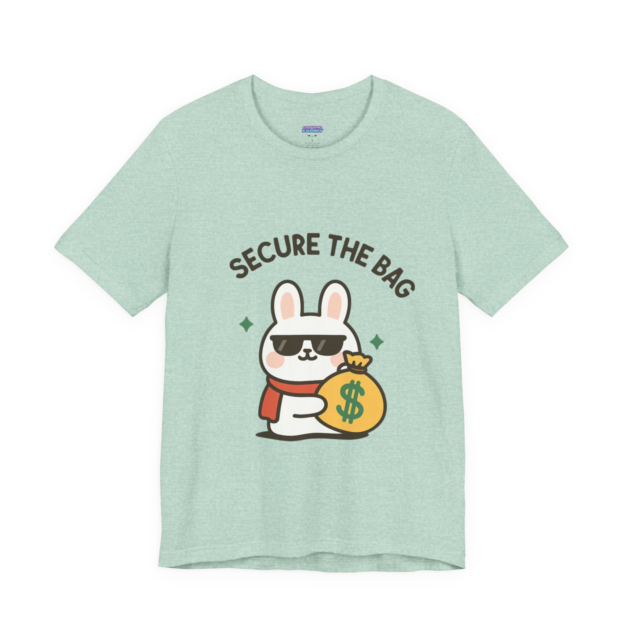 Capymo Family Kawaii Bunny Soft Cotton T-Shirt – "Secure the Bag" "Toto" The Bunny Cute Tee (Unisex)
