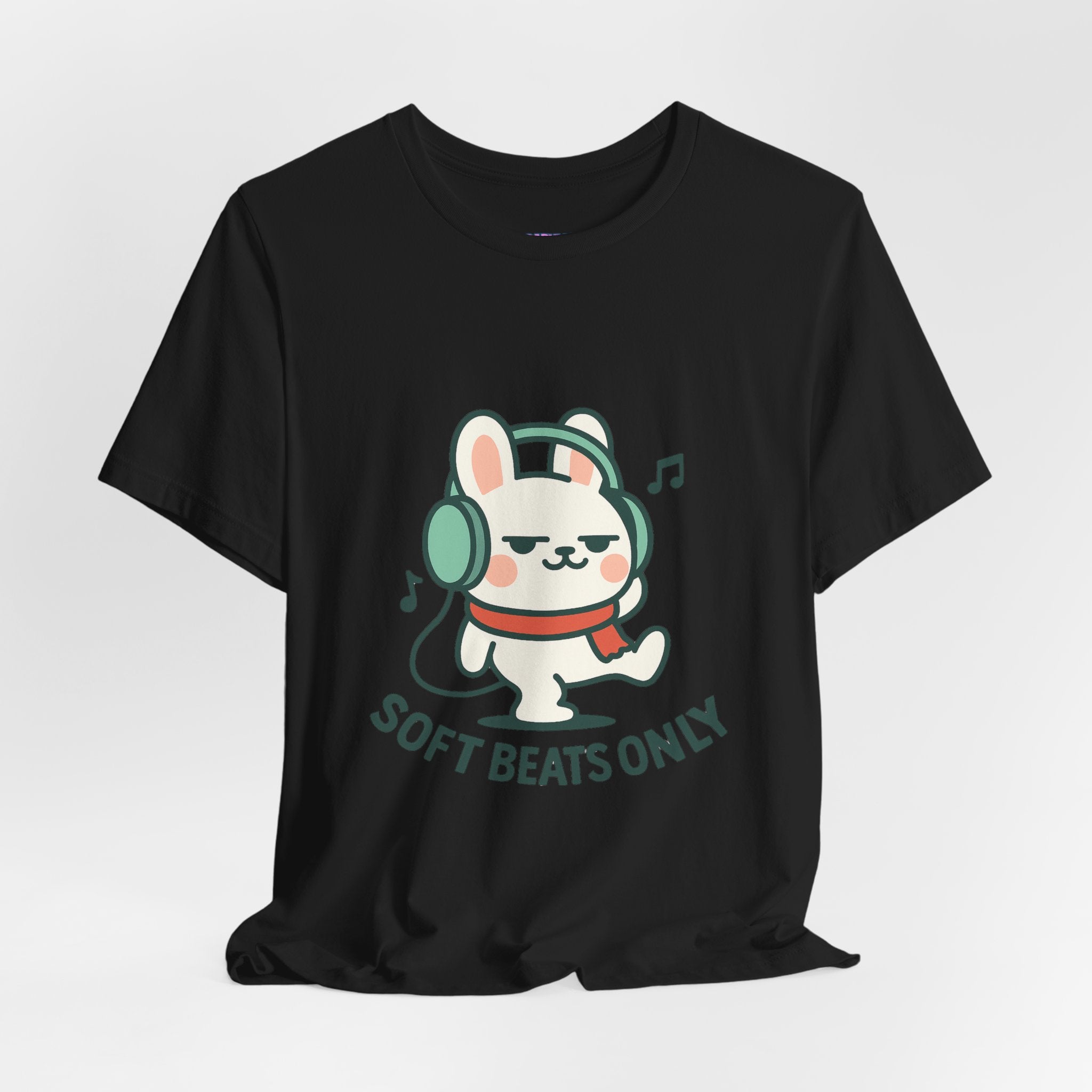 Capymo Family Cute Bunny Music Unisex Tee, Soft Beats Only, Gift for Music Lovers, Relaxed Fit T-Shirt, Animal Lover Apparel, Casual Wear