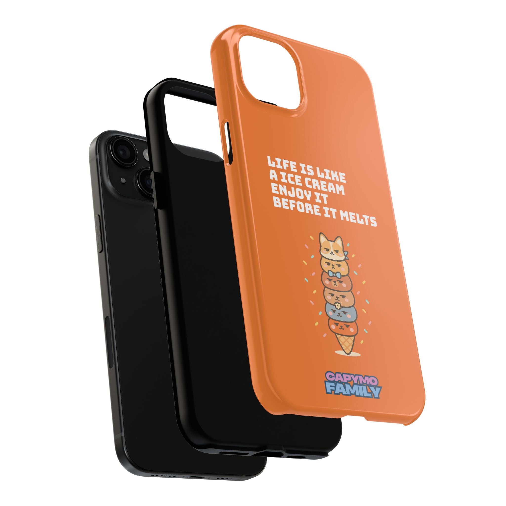 Capymo Family Ice Cream Cat Quote Phone Case – Cute Orange iPhone Cover with Motivational Saying