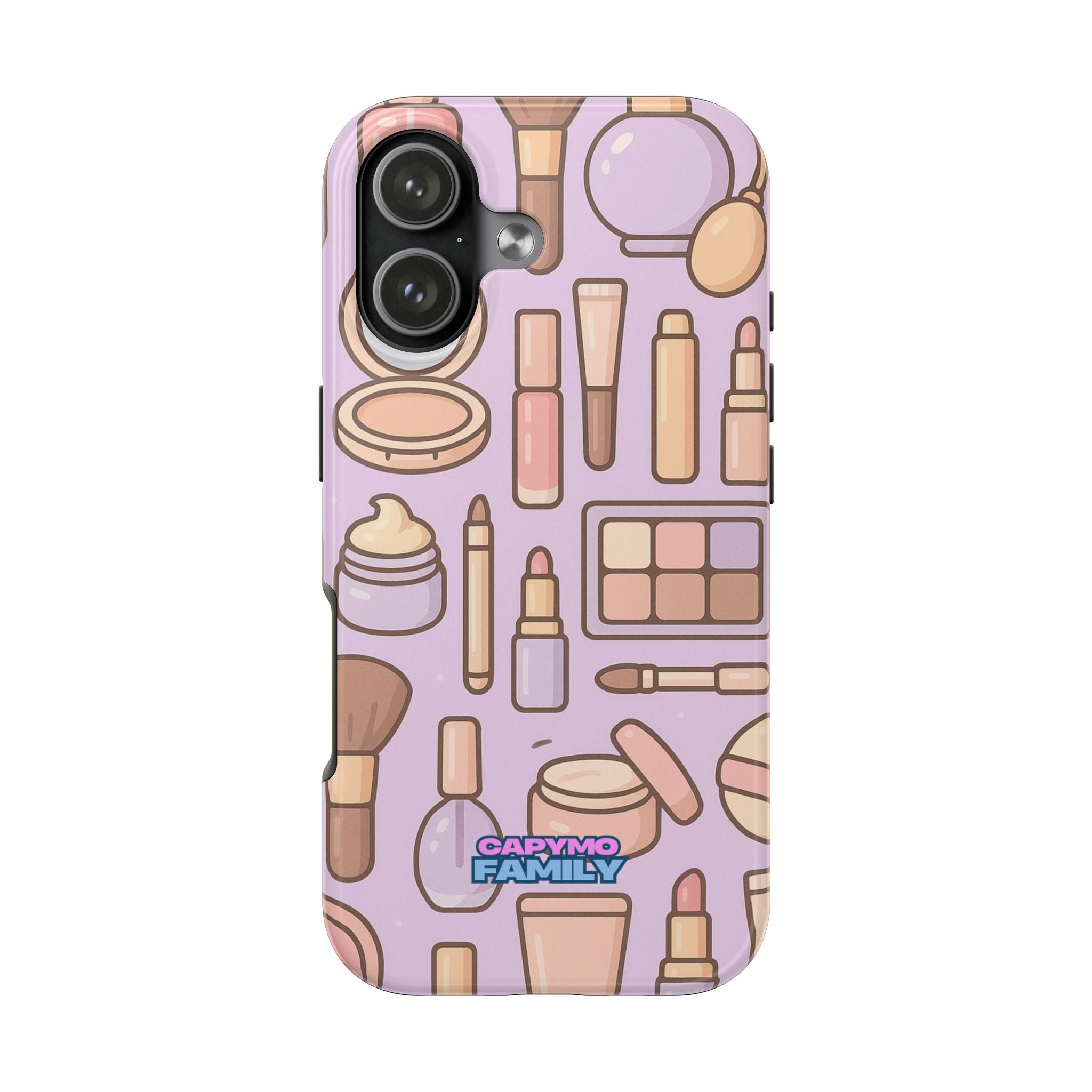 Capymo Family Kawaii Makeup Phone Case – Cute Girly iPhone Cover with Cosmetic Beauty Pattern