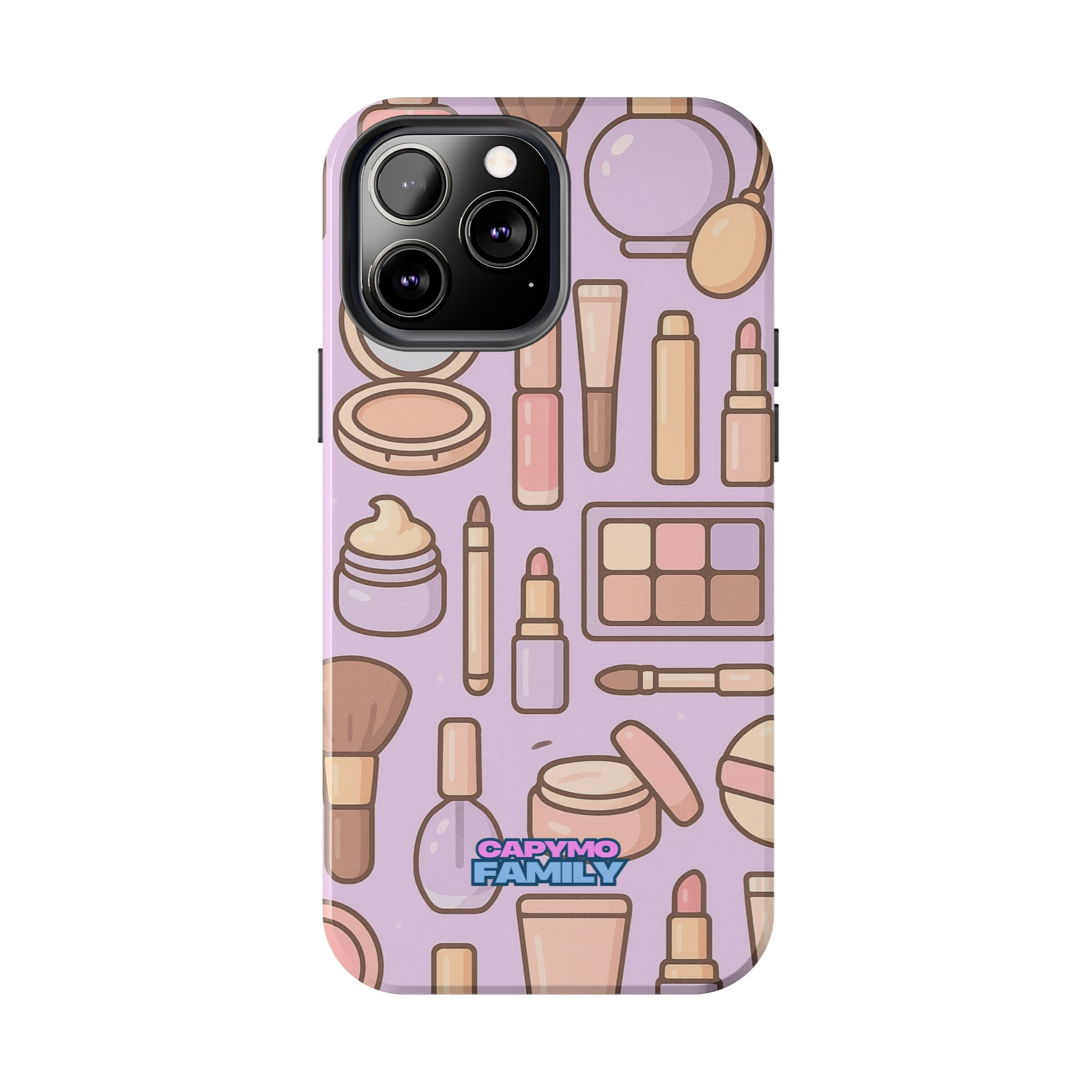Capymo Family Kawaii Makeup Phone Case – Cute Girly iPhone Cover with Cosmetic Beauty Pattern
