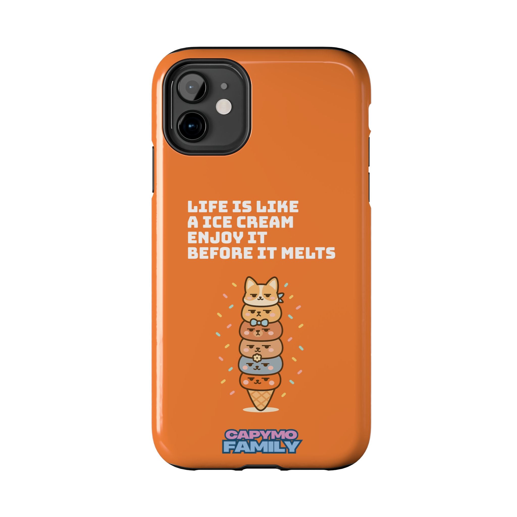 Capymo Family Ice Cream Cat Quote Phone Case – Cute Orange iPhone Cover with Motivational Saying