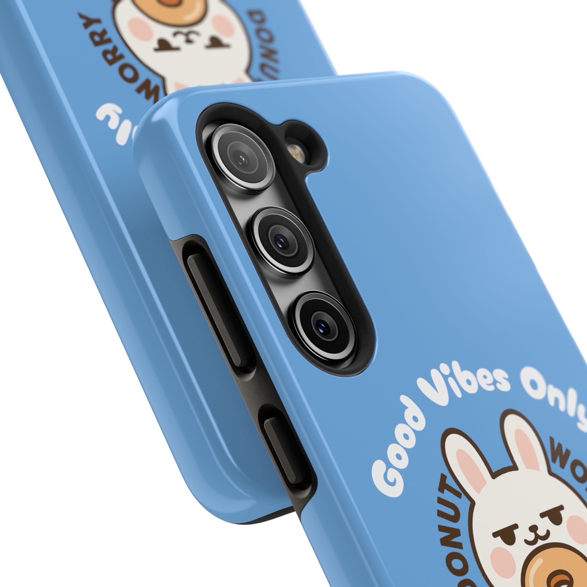 Capymo Family “Donut Worry, Be Soft” Phone Case – Cute Bunny & Donut Positive Vibes Cover