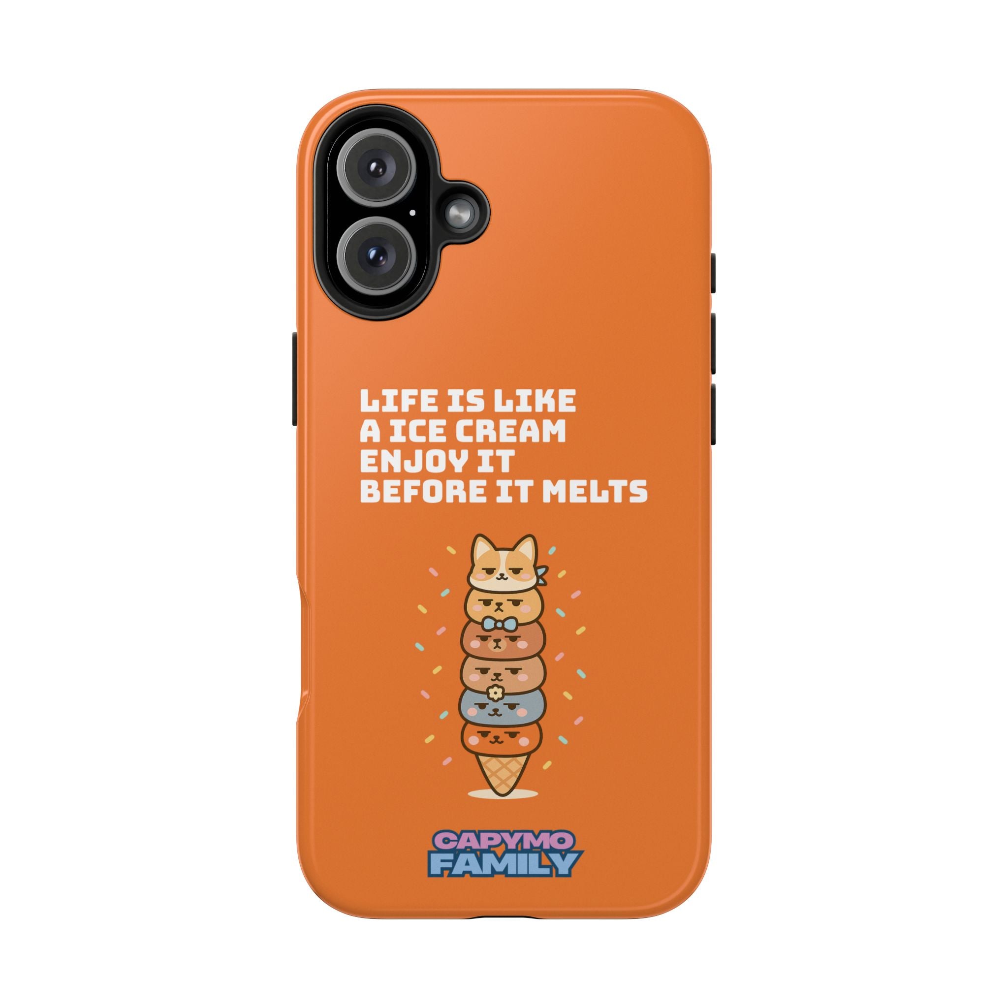 Capymo Family Ice Cream Cat Quote Phone Case – Cute Orange iPhone Cover with Motivational Saying