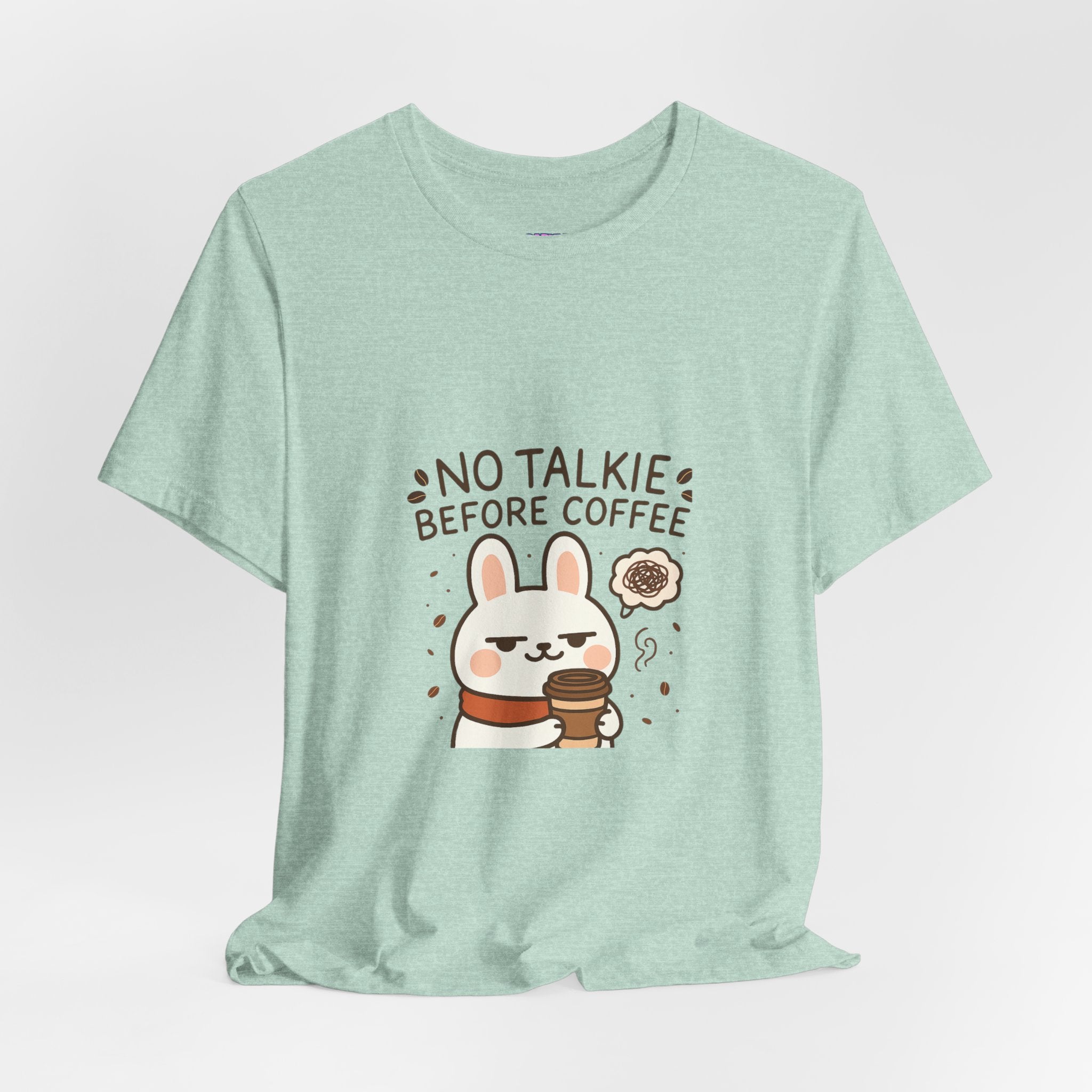 Capymo Family Kawaii Bunny Soft Cotton T-Shirt – "No Talkie Before Coffee" "Toto" The Bunny Cute Tee (Unisex)
