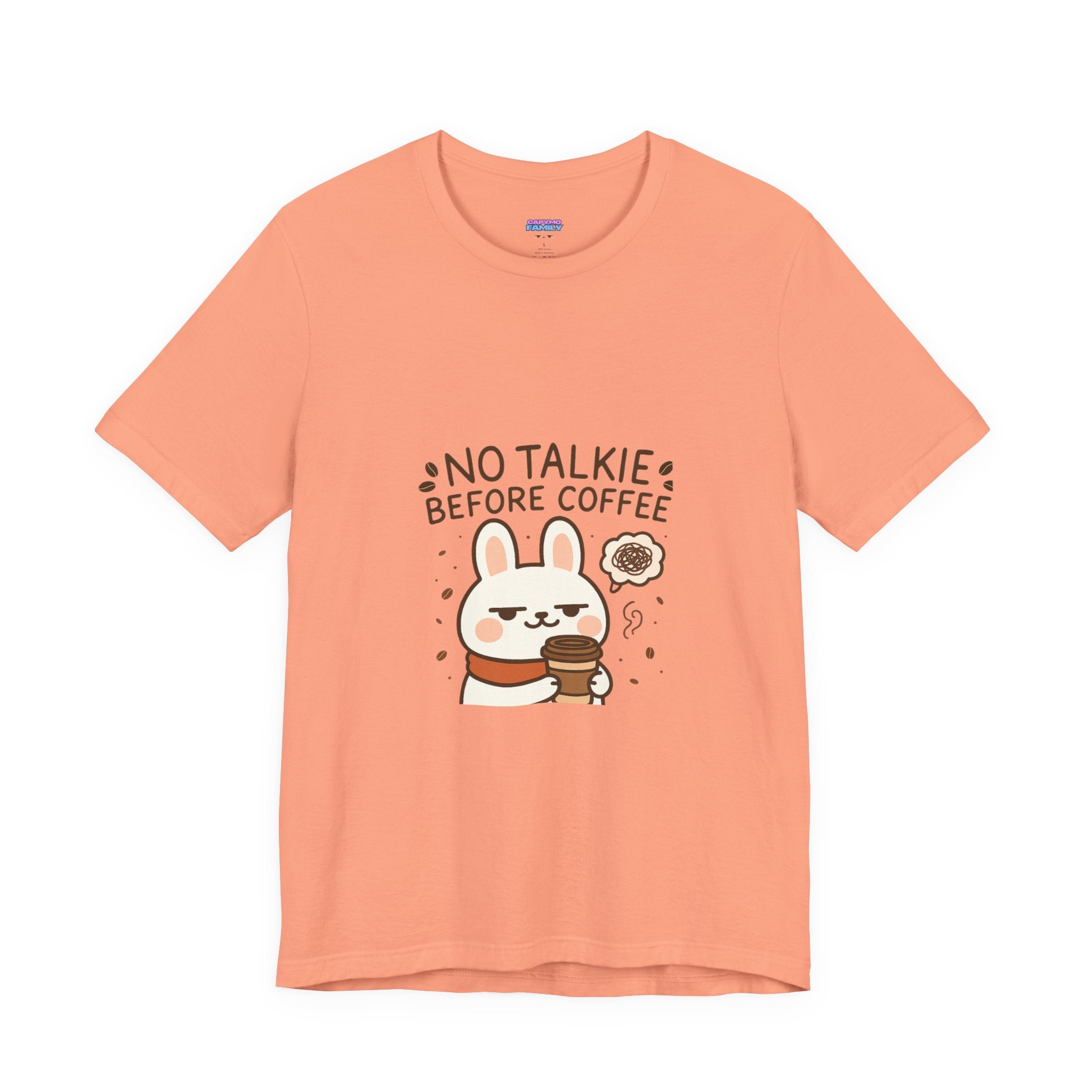 Capymo Family Kawaii Bunny Soft Cotton T-Shirt – "No Talkie Before Coffee" "Toto" The Bunny Cute Tee (Unisex)