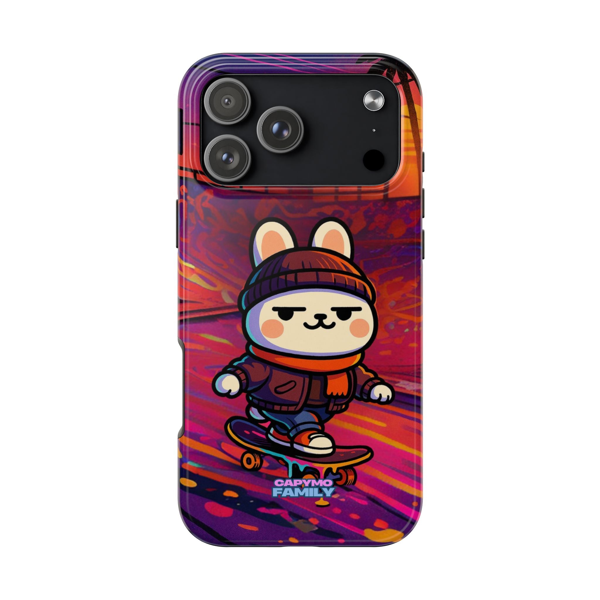 Capymo Family Sunset Skate Bunny Phone Case – Vibrant Skatepark Bunny "Toto" Phone Case