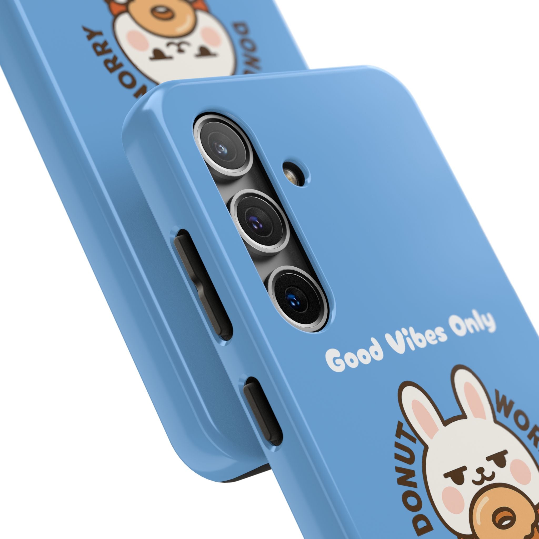 Capymo Family “Donut Worry, Be Soft” Phone Case – Cute Bunny & Donut Positive Vibes Cover