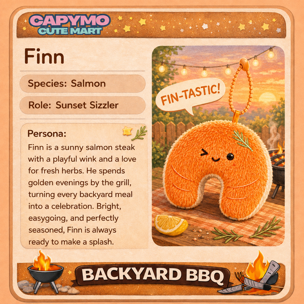Finn - The Salmon Steak Plush Charm – Cute Food Keychain