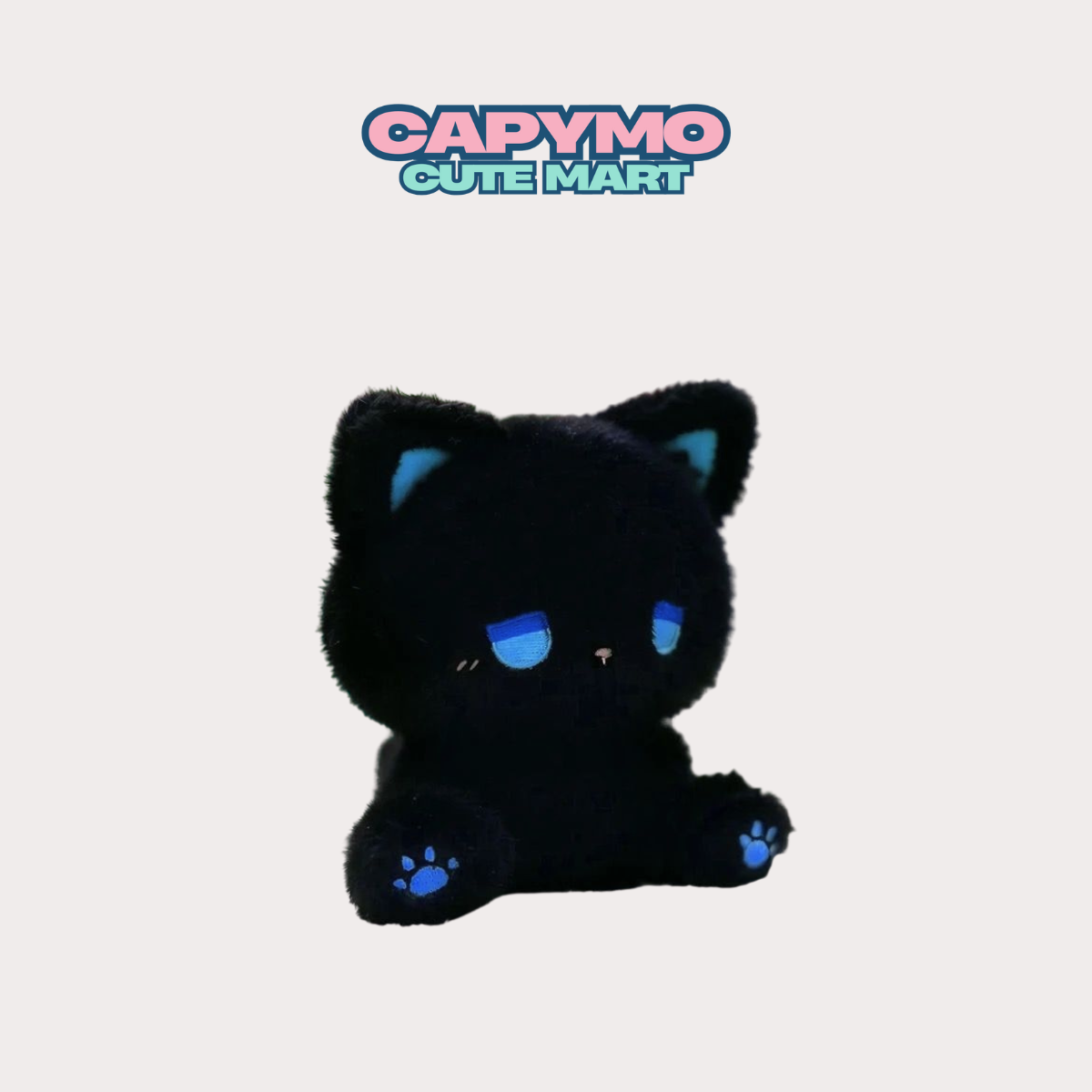 Kawaii Black Cat Plush – Soft Cute Kitty Stuffed Toy with Blue Paws | Capymo Cute Mart