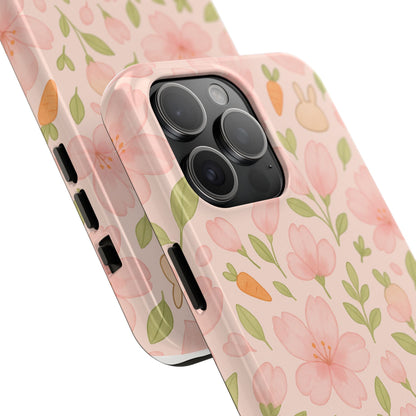 Capymo Family Bunny Blossom Spring Phone Case – Cute Floral iPhone Cover with Carrots & Sakura - Capymo Family