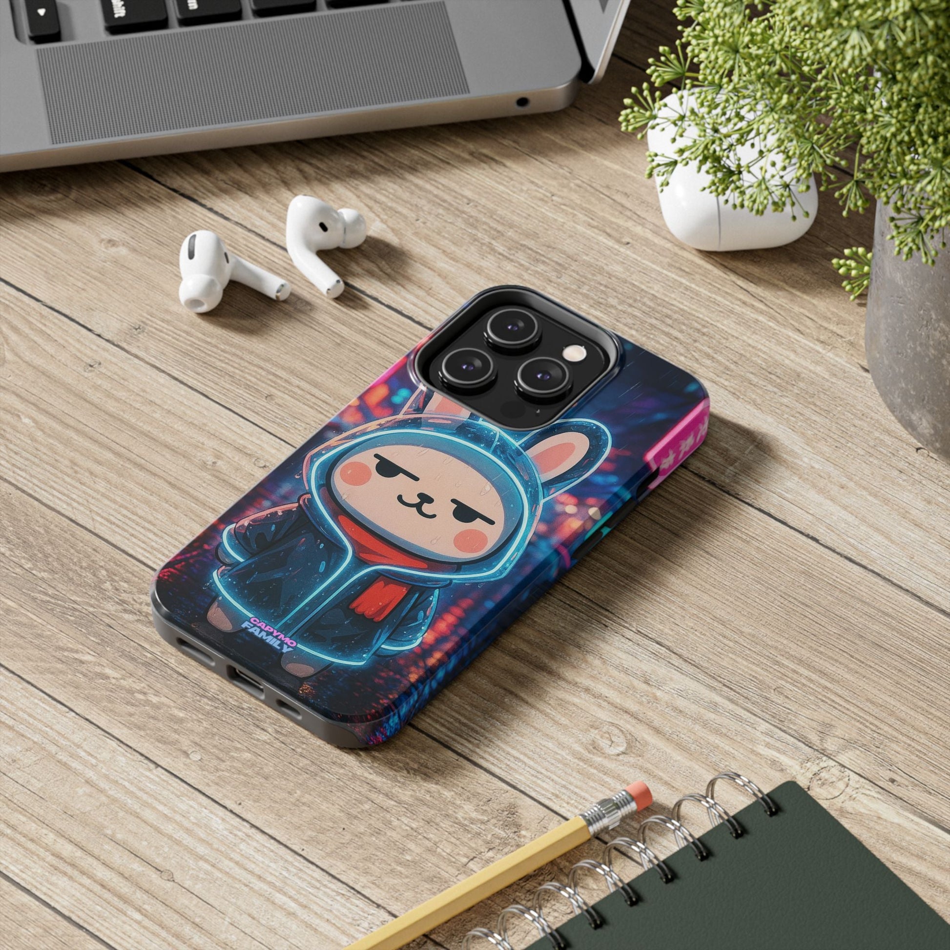 Capymo Family Cute Cartoon Bunny Tough Phone Case –Cyber Raincoat Bunny "Toto" Phone Case - Capymo Family