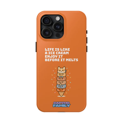 Capymo Family Ice Cream Cat Quote Phone Case – Cute Orange iPhone Cover with Motivational Saying - Capymo Family