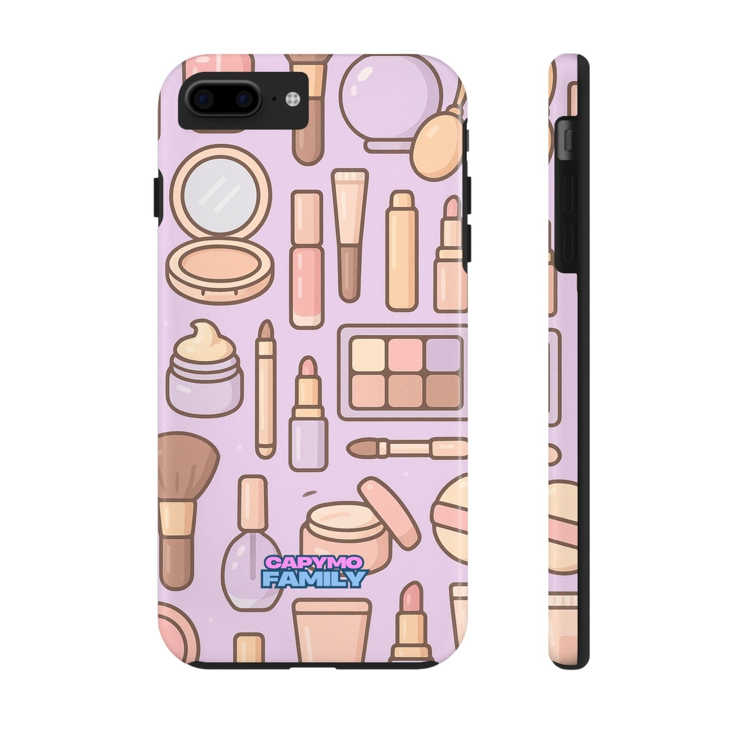 Capymo Family Kawaii Makeup Phone Case – Cute Girly iPhone Cover with Cosmetic Beauty Pattern - Capymo Family