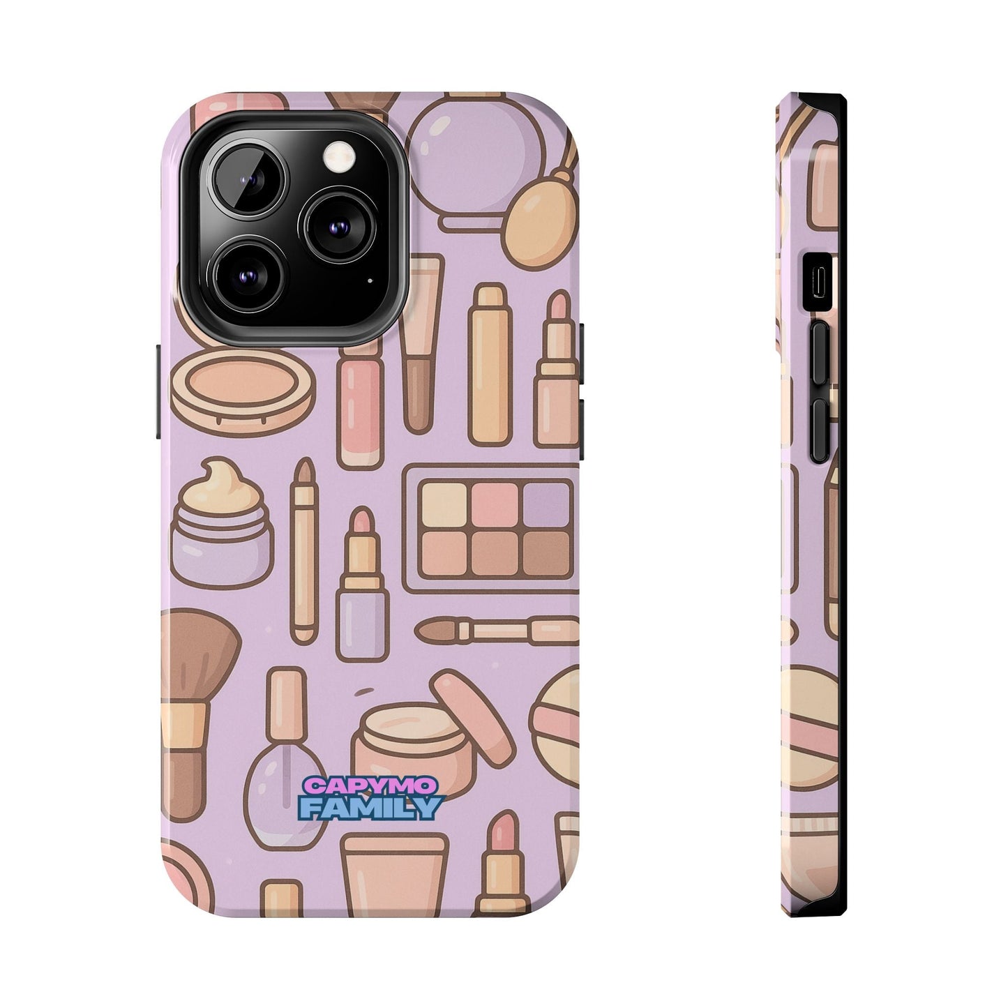 Capymo Family Kawaii Makeup Phone Case – Cute Girly iPhone Cover with Cosmetic Beauty Pattern - Capymo Family