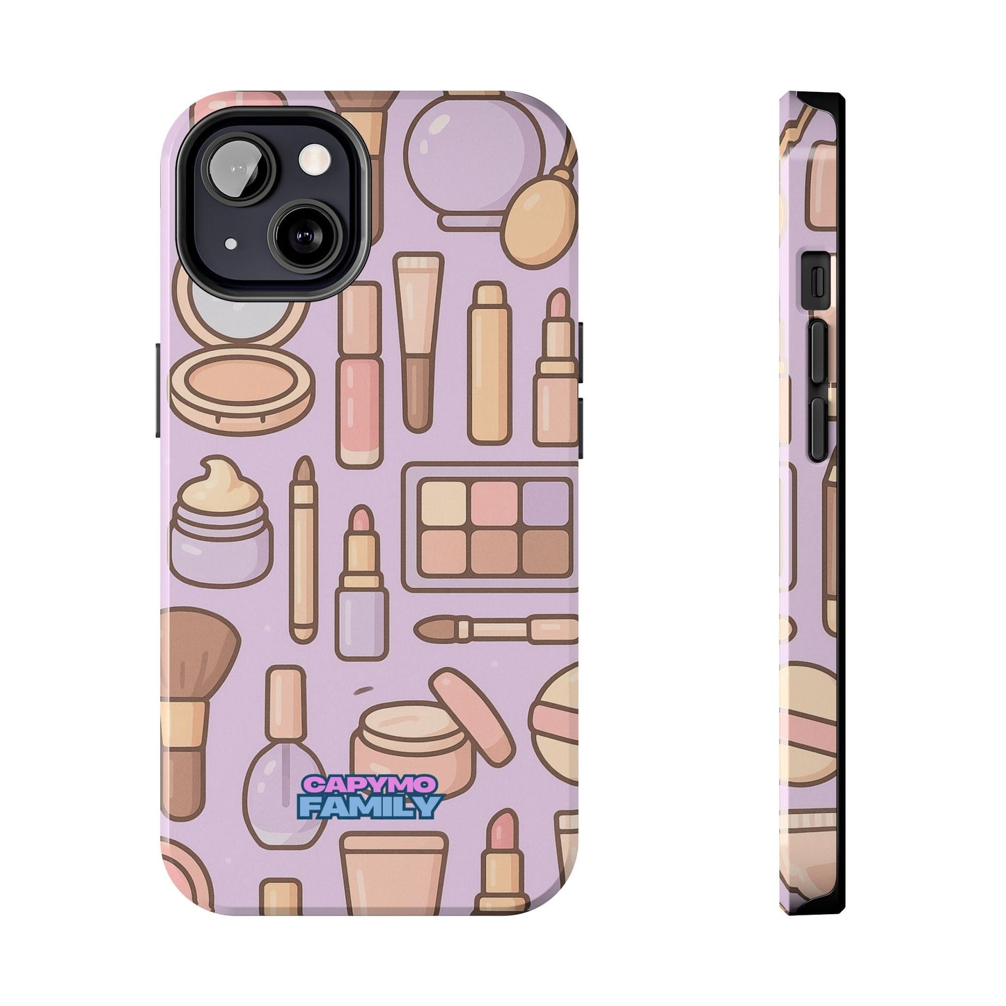 Capymo Family Kawaii Makeup Phone Case – Cute Girly iPhone Cover with Cosmetic Beauty Pattern - Capymo Family